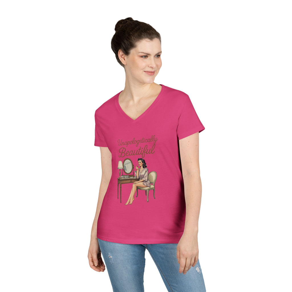 Unapologetically Beautiful V-Neck Tee Retro Vanity Graphic Ladies' T-Shirt