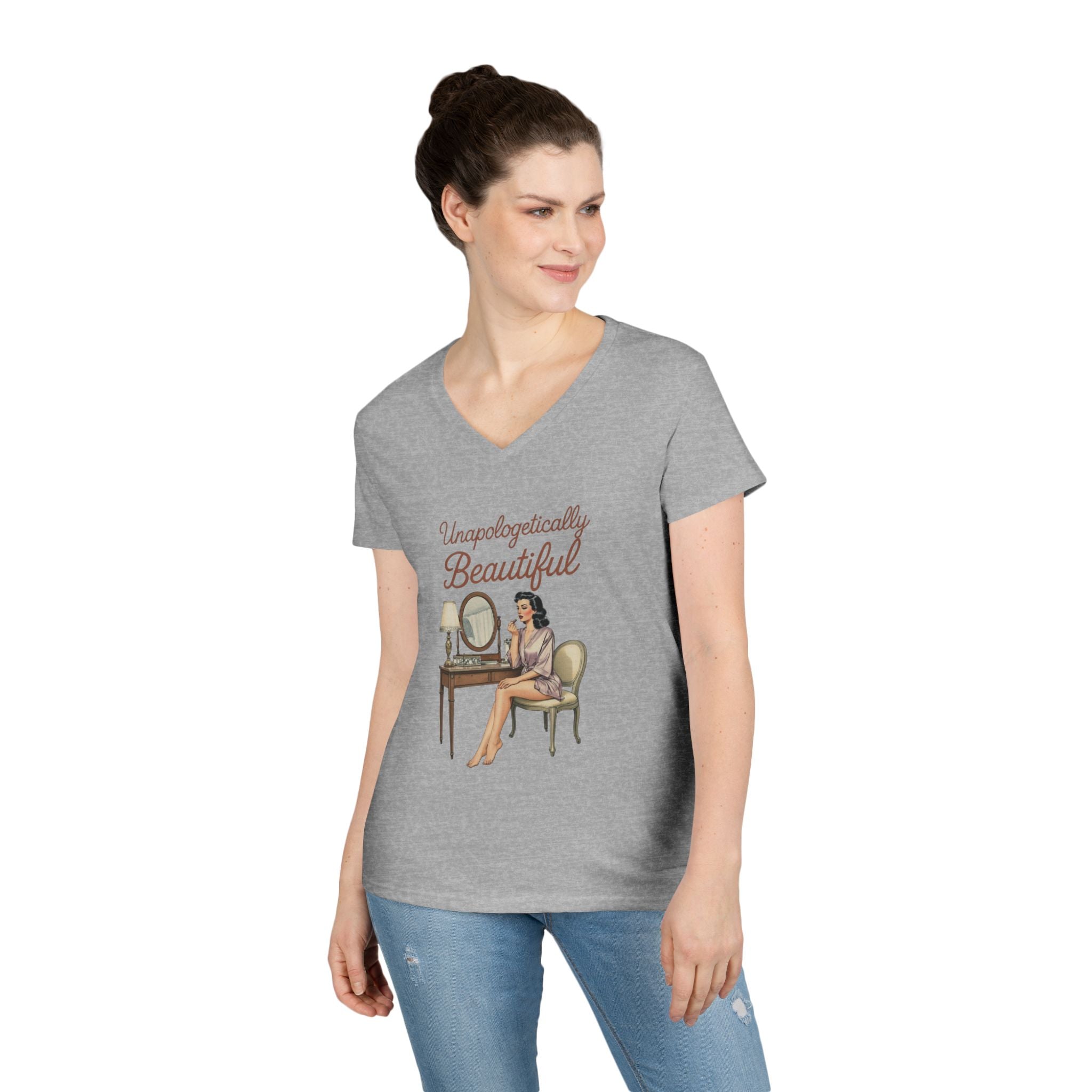 Unapologetically Beautiful V-Neck Tee Retro Vanity Graphic Ladies' T-Shirt