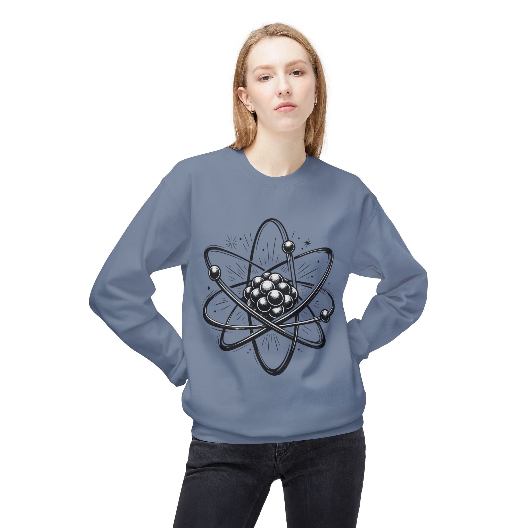 Retro Atom Illustration Sweatshirt | Science Molecule Graphic Crewneck