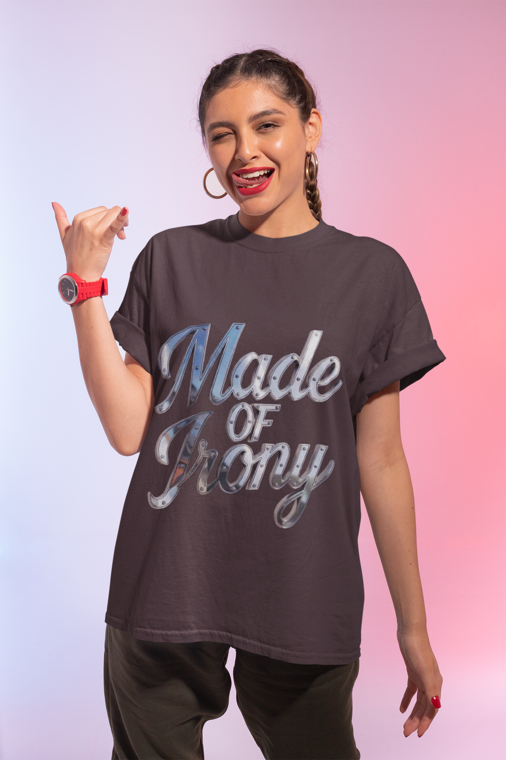 Made of Irony T-Shirt | Funny Science Pun Graphic Tee | Chemistry Humor Shirt | Nerdy Gift for Him | STEM Sarcasm Tee