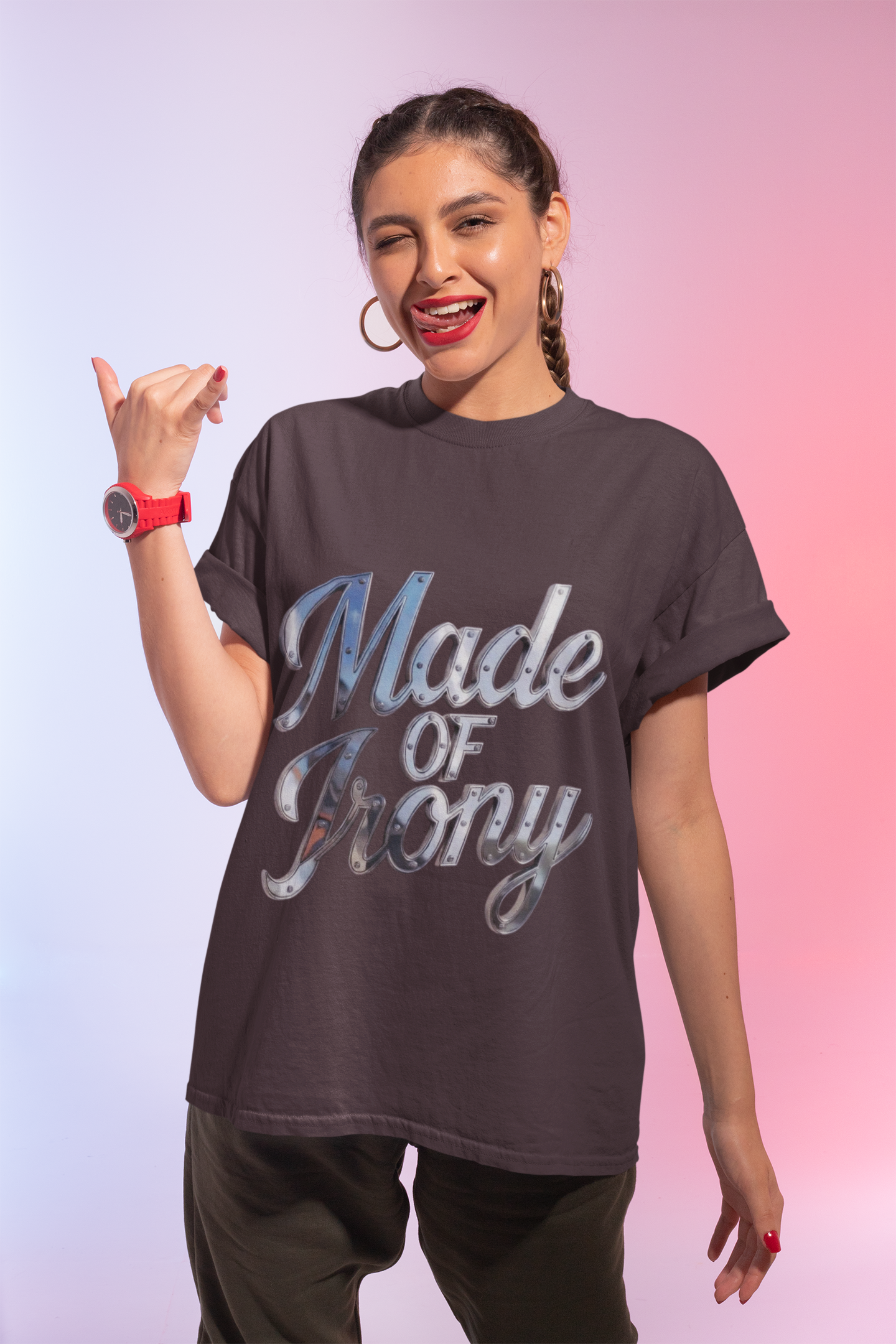 Made of Irony T-Shirt | Funny Science Pun Graphic Tee | Chemistry Humor Shirt | Nerdy Gift for Him | STEM Sarcasm Tee