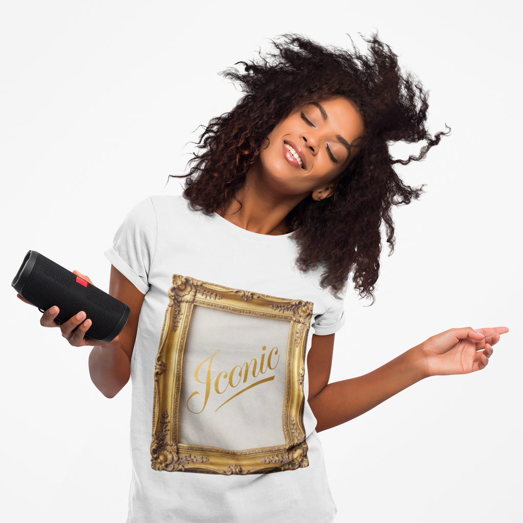 Iconic Gold Frame V-Neck T-Shirt | Elegant Women Graphic Tee | Sassy Self-Love Gift | Bold Statement Shirt | Unisex Soft Cotton