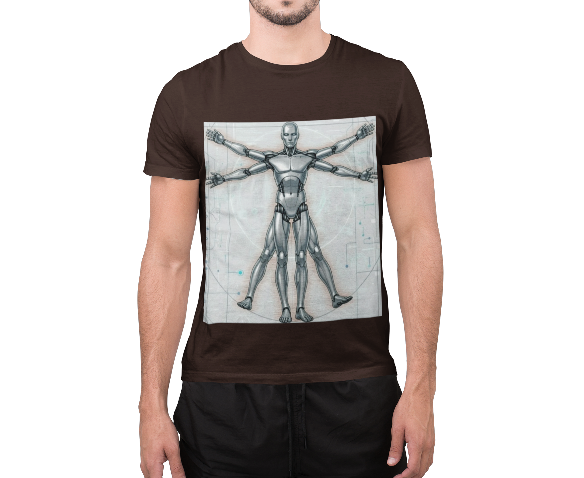 Cybernetic Vitruvian Man T-Shirt | Futuristic Anatomy Art Tee | Sci-Fi Science Gift | Tech Nerd Shirt | Leonardo da Vinci Graphic