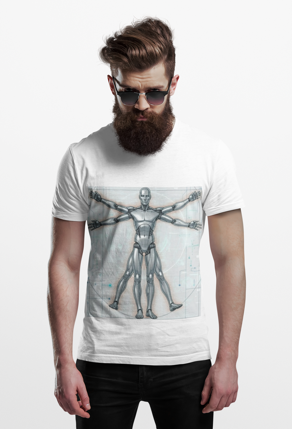 Cybernetic Vitruvian Man T-Shirt | Futuristic Anatomy Art Tee | Sci-Fi Science Gift | Tech Nerd Shirt | Leonardo da Vinci Graphic