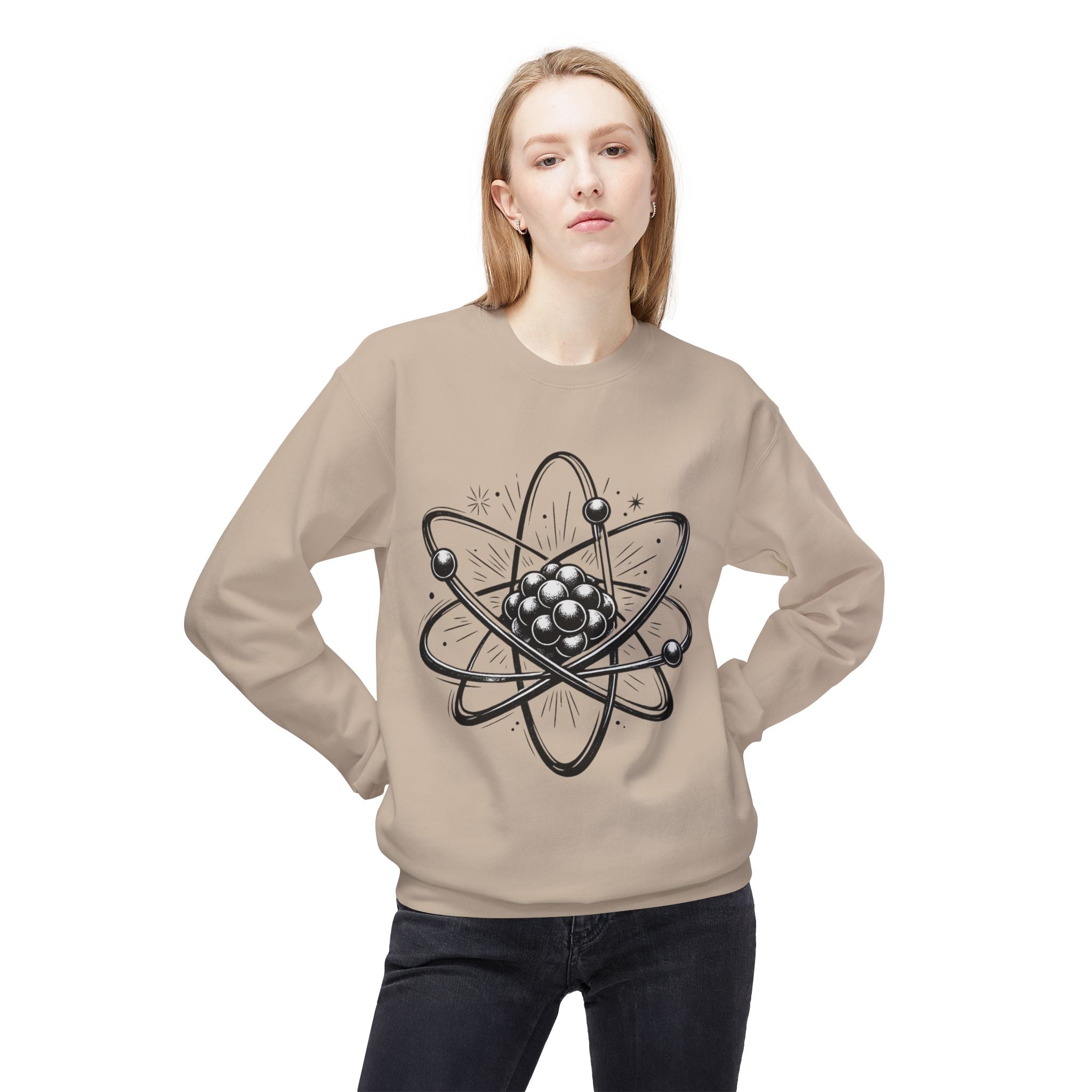 Retro Atom Illustration Sweatshirt | Science Molecule Graphic Crewneck