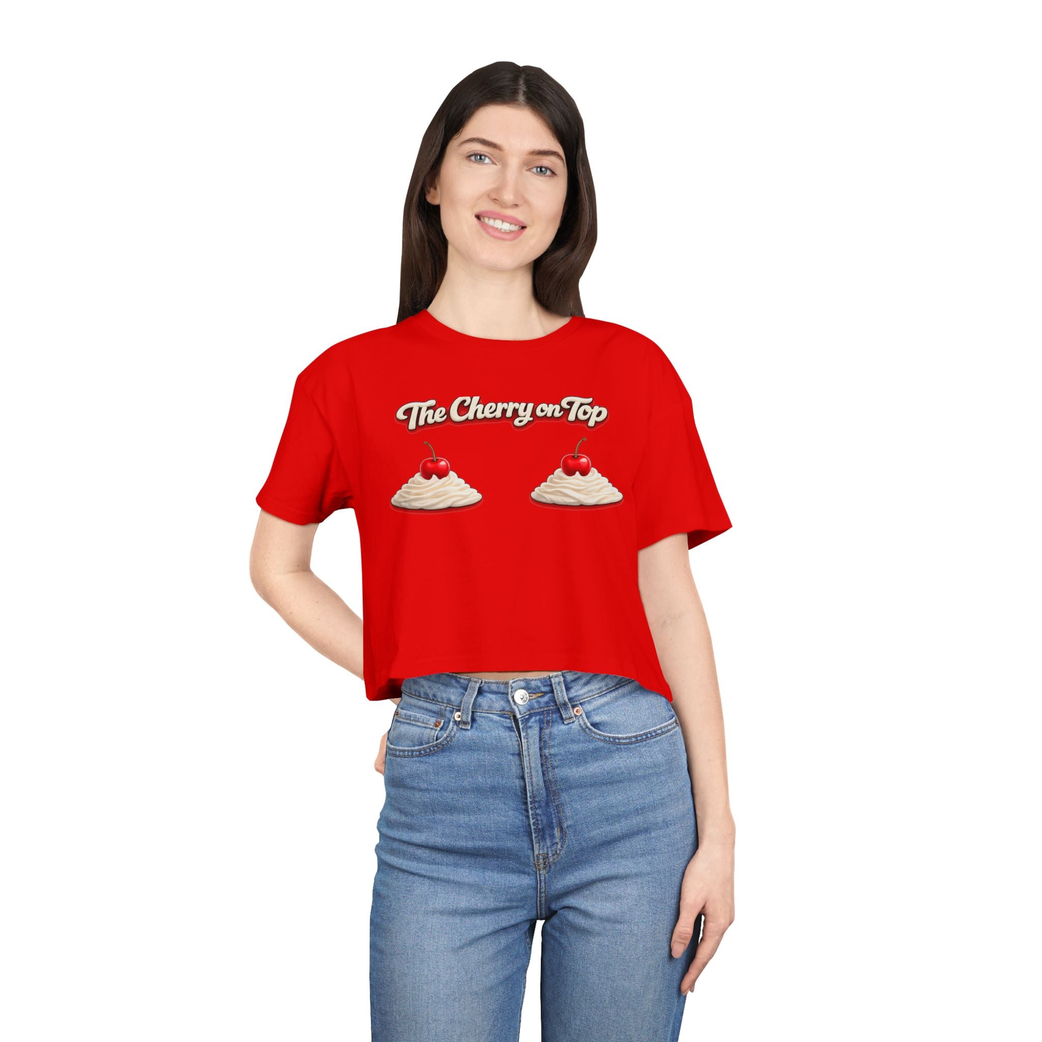 The Cherry on Top | Funny Double Cherry Boob Crop Top | Naughty Whipped Cream Cherry on Top Shirt | Gag Gift for Women