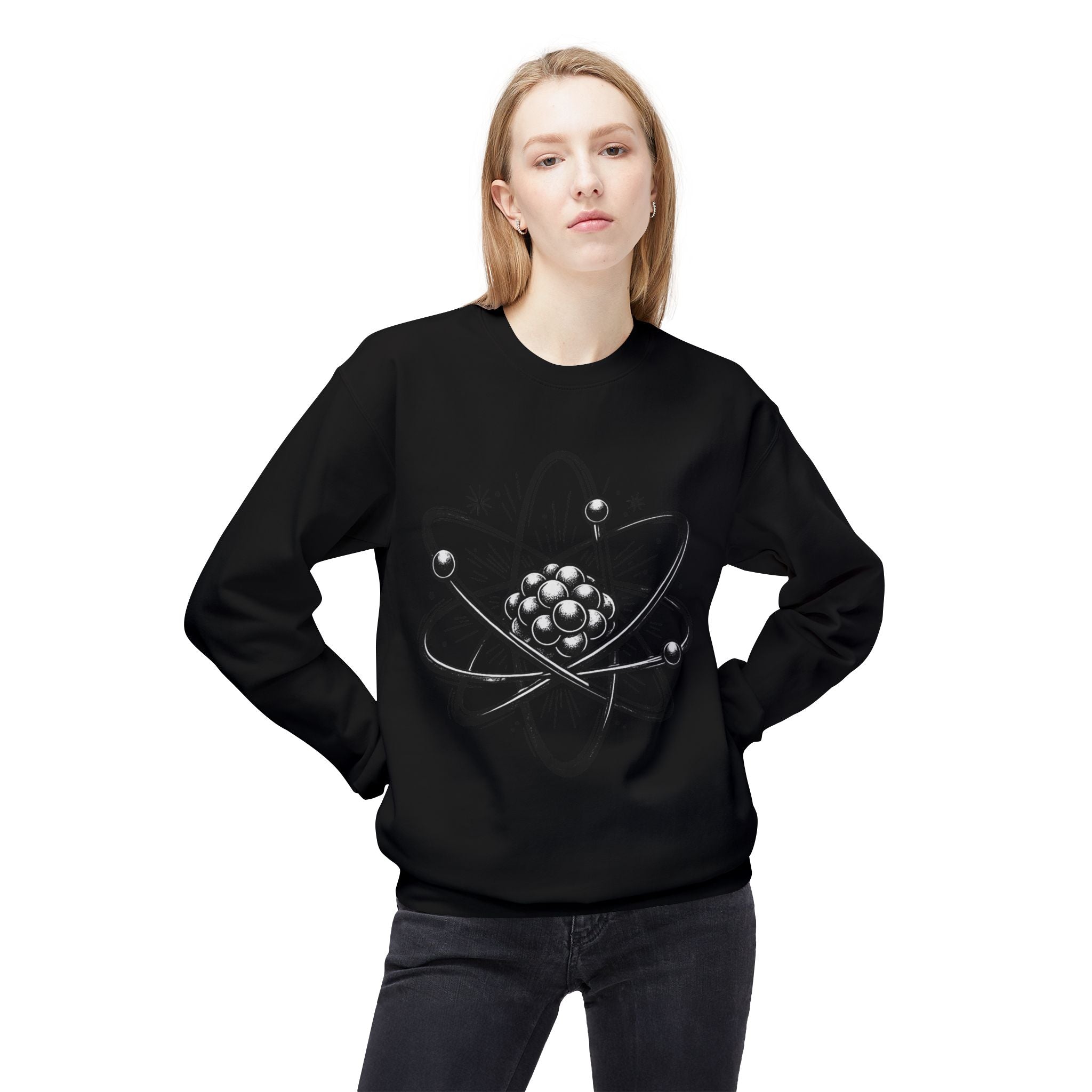 Retro Atom Illustration Sweatshirt | Science Molecule Graphic Crewneck