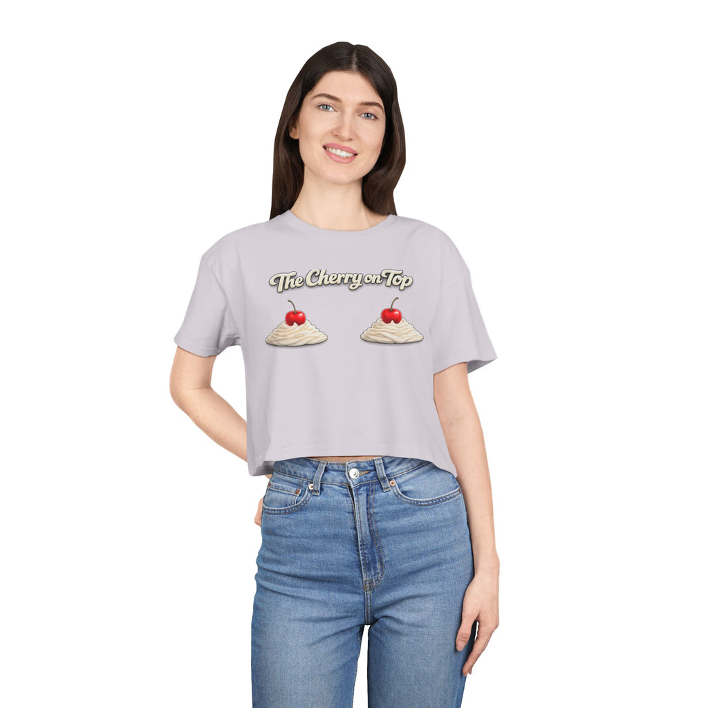 The Cherry on Top | Funny Double Cherry Boob Crop Top | Naughty Whipped Cream Cherry on Top Shirt | Gag Gift for Women
