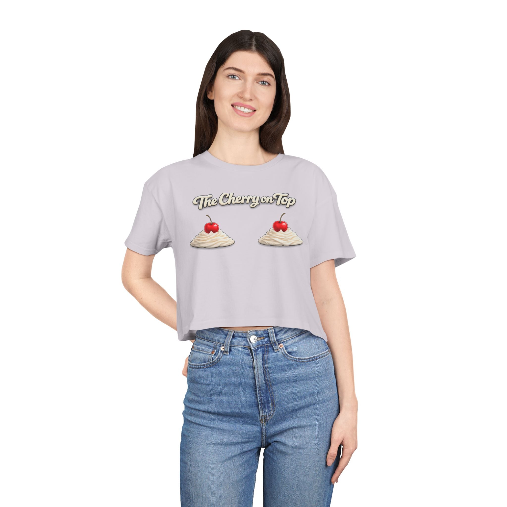 The Cherry on Top | Funny Double Cherry Boob Crop Top | Naughty Whipped Cream Cherry on Top Shirt | Gag Gift for Women