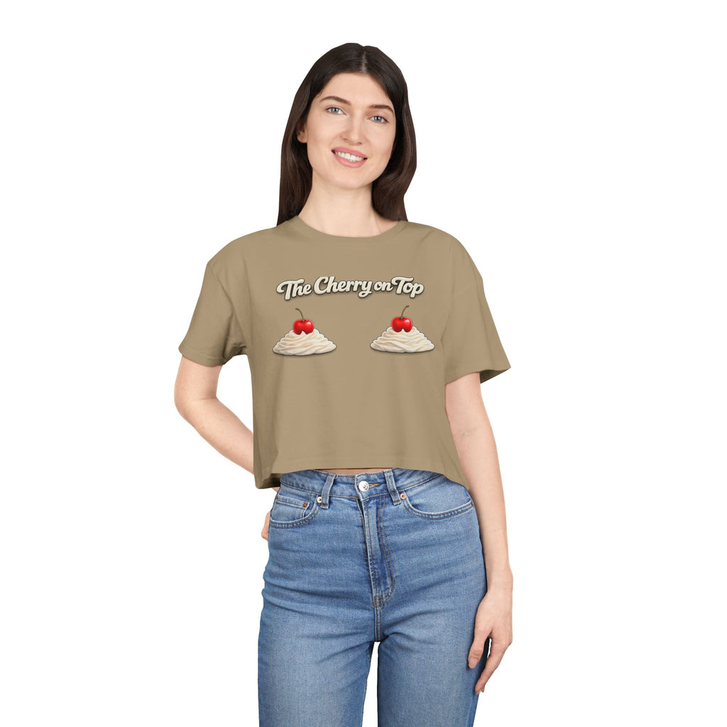 The Cherry on Top | Funny Double Cherry Boob Crop Top | Naughty Whipped Cream Cherry on Top Shirt | Gag Gift for Women