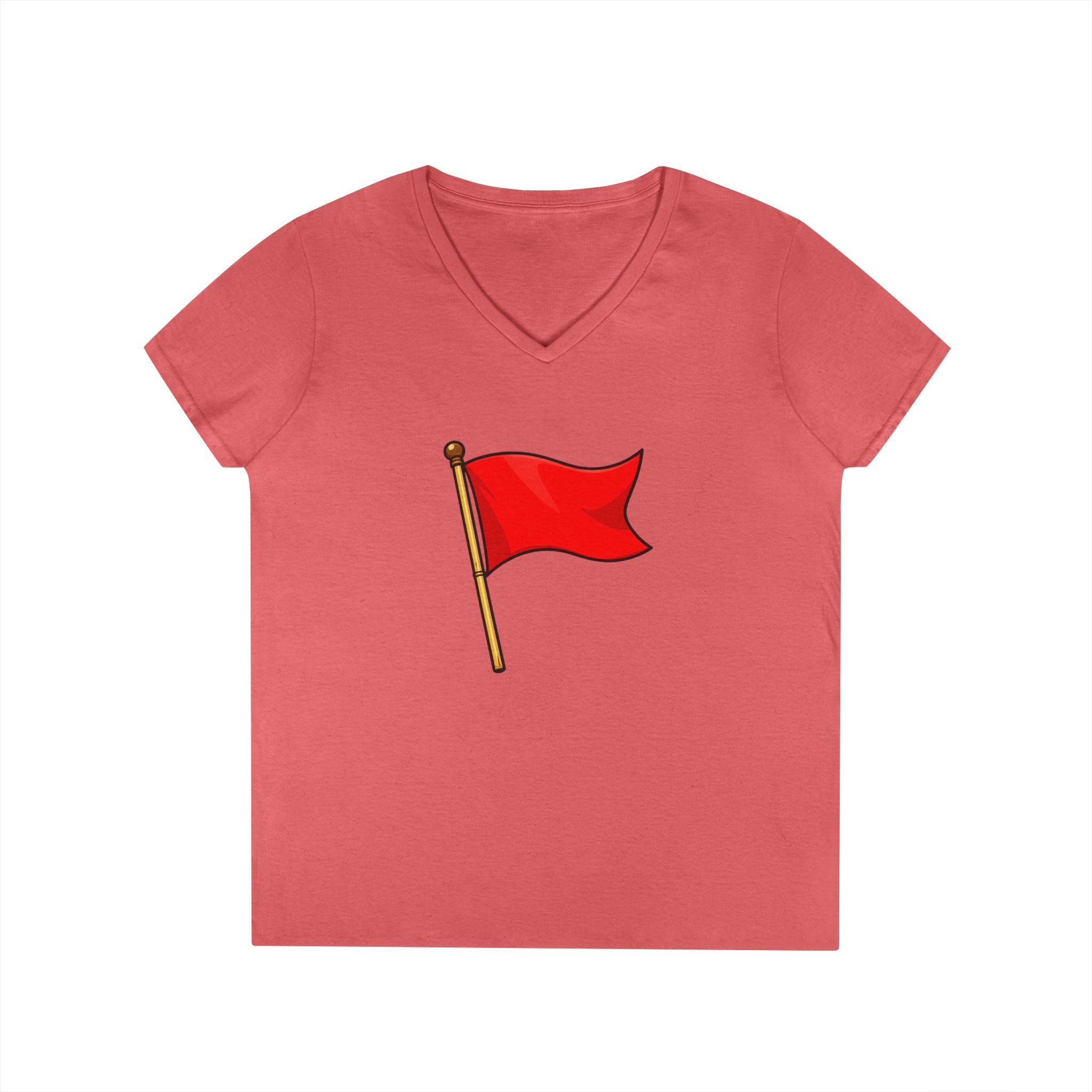 Red Flag Graphic V-Neck Tee Women's Casual Warning Flag T-Shirt