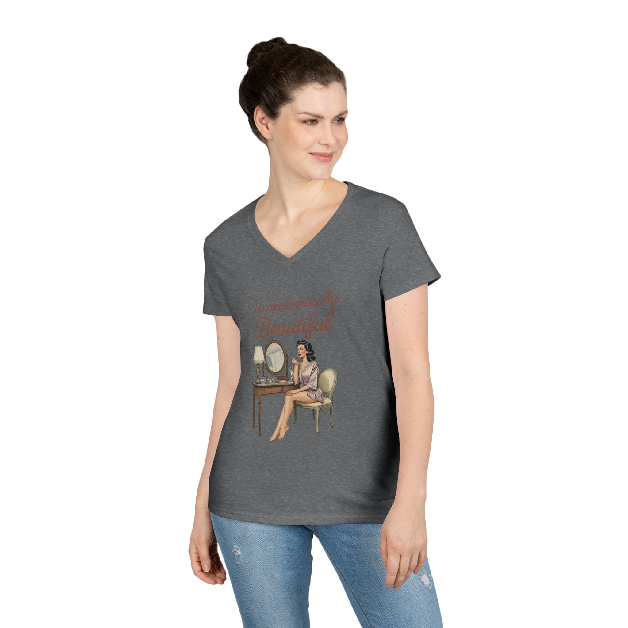 Unapologetically Beautiful V-Neck Tee Retro Vanity Graphic Ladies' T-Shirt