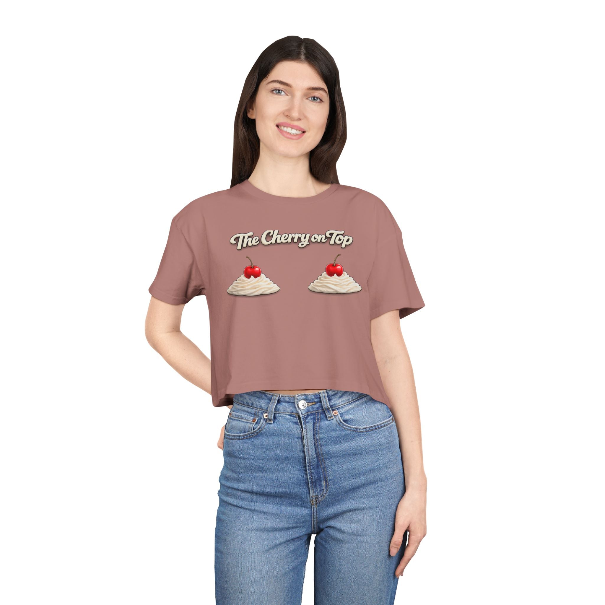 The Cherry on Top | Funny Double Cherry Boob Crop Top | Naughty Whipped Cream Cherry on Top Shirt | Gag Gift for Women