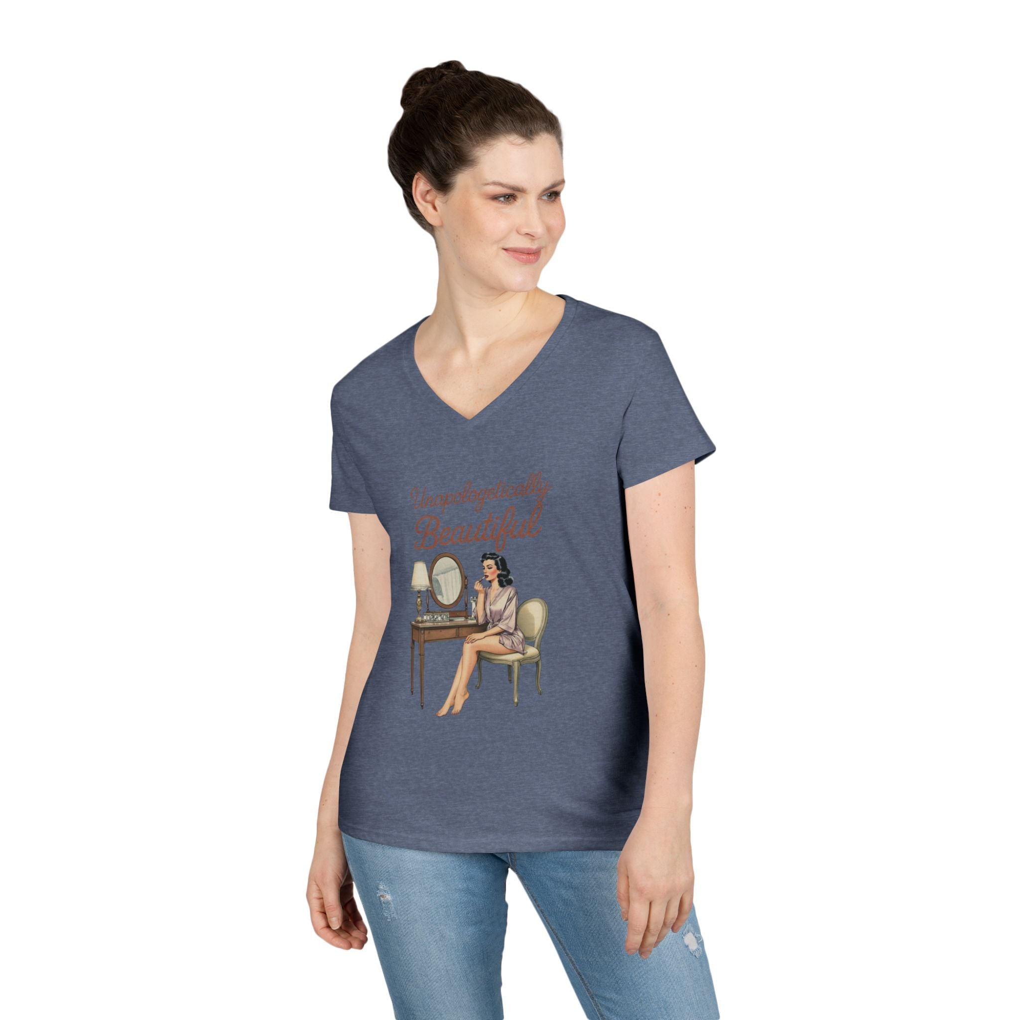 Unapologetically Beautiful V-Neck Tee Retro Vanity Graphic Ladies' T-Shirt