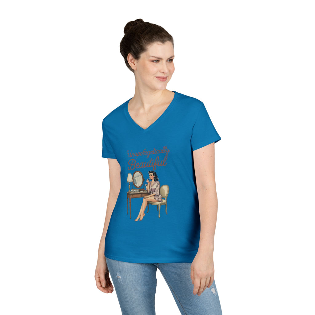 Unapologetically Beautiful V-Neck Tee Retro Vanity Graphic Ladies' T-Shirt