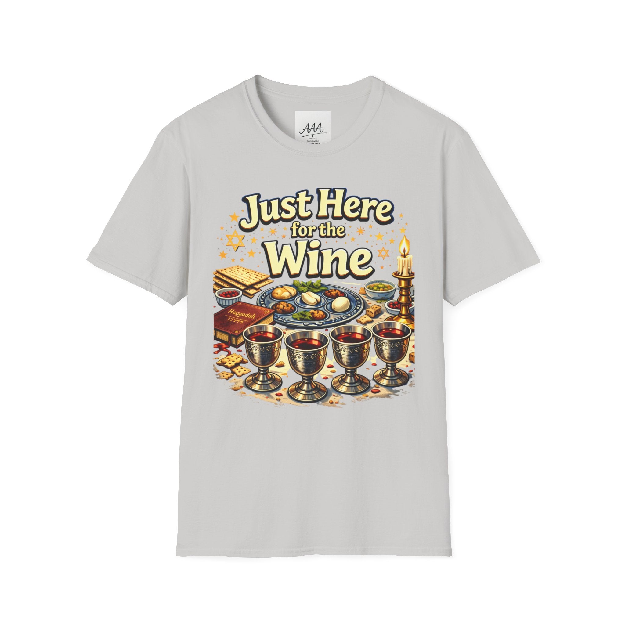 Just Here for the Wine T-Shirt | Passover Seder Illustration, Wine Cups & Matzah