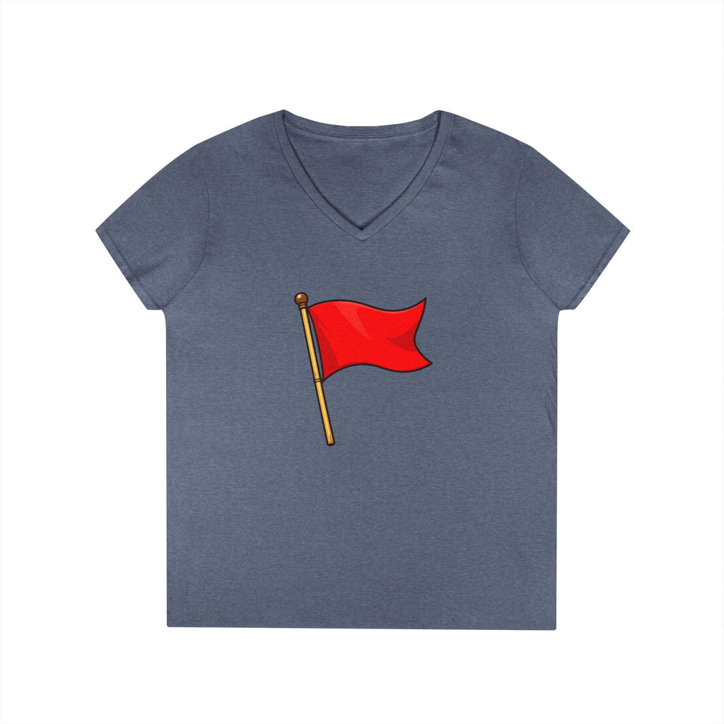 Red Flag Graphic V-Neck Tee Women's Casual Warning Flag T-Shirt