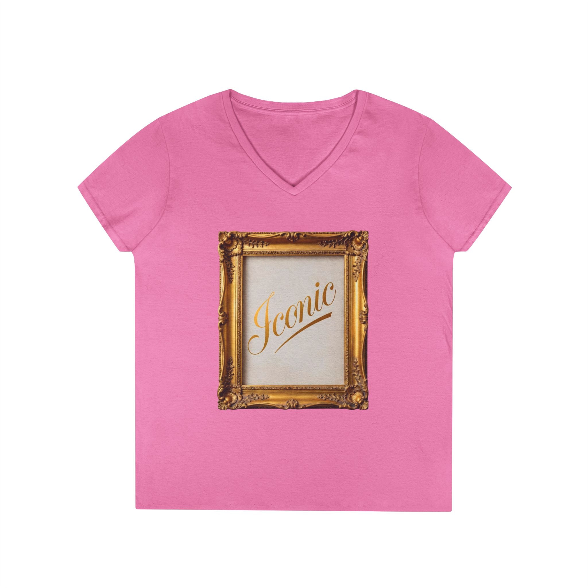 Iconic Gold Frame V-Neck T-Shirt | Elegant Women Graphic Tee | Sassy Self-Love Gift | Bold Statement Shirt | Unisex Soft Cotton