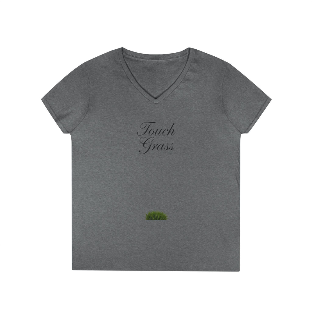Touch Grass V-Neck Tee Minimalist 'Touch Grass' Graphic T-Shirt for Women