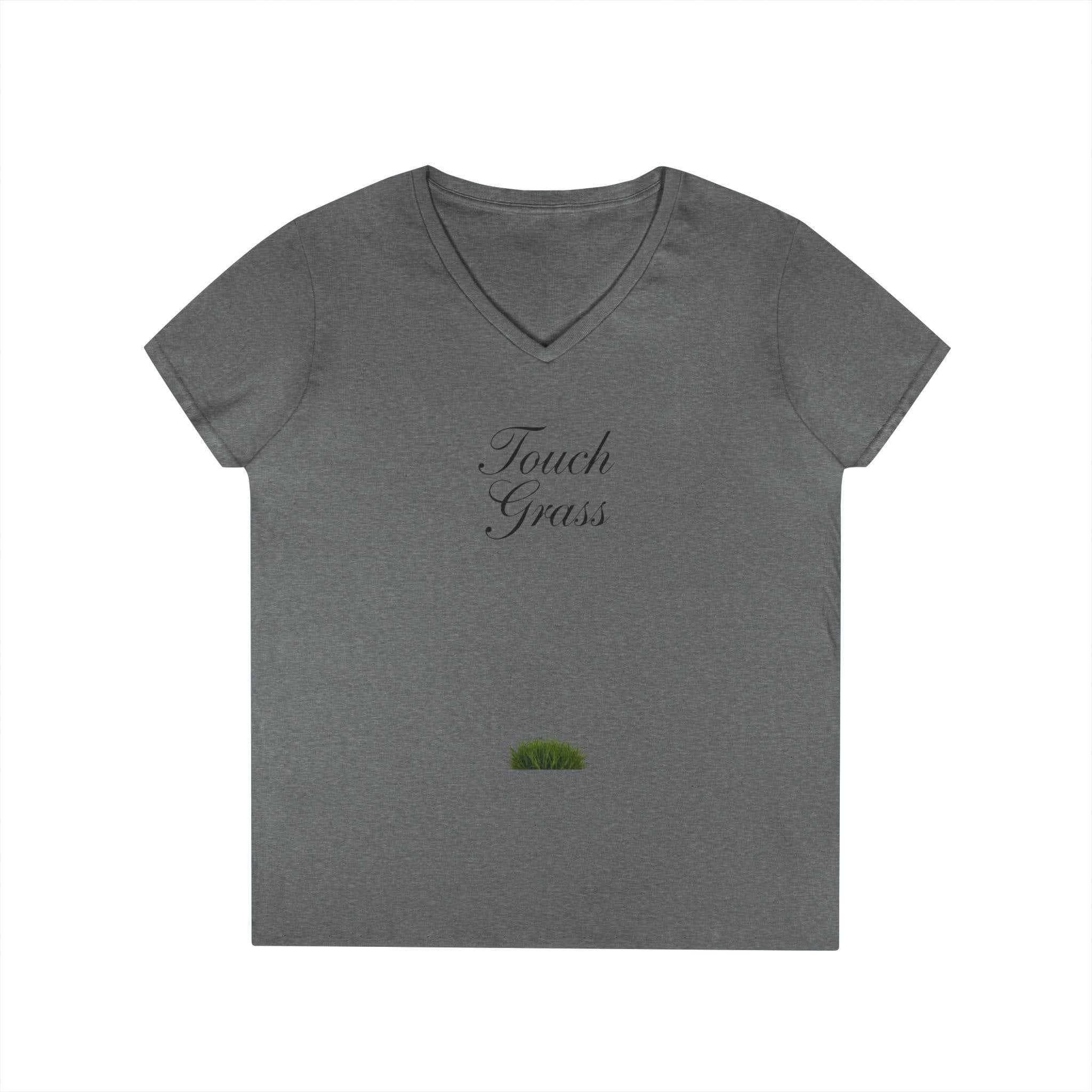 Touch Grass V-Neck Tee Minimalist 'Touch Grass' Graphic T-Shirt for Women