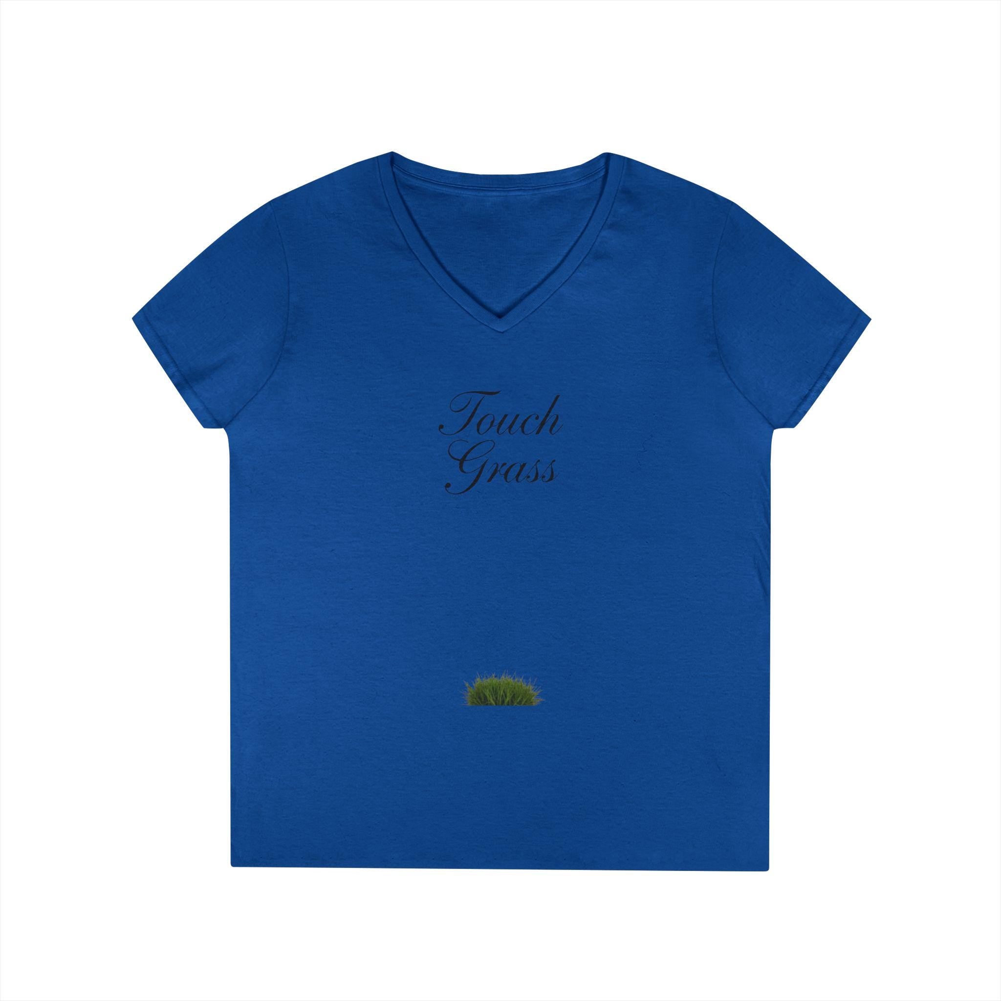 Touch Grass V-Neck Tee Minimalist 'Touch Grass' Graphic T-Shirt for Women