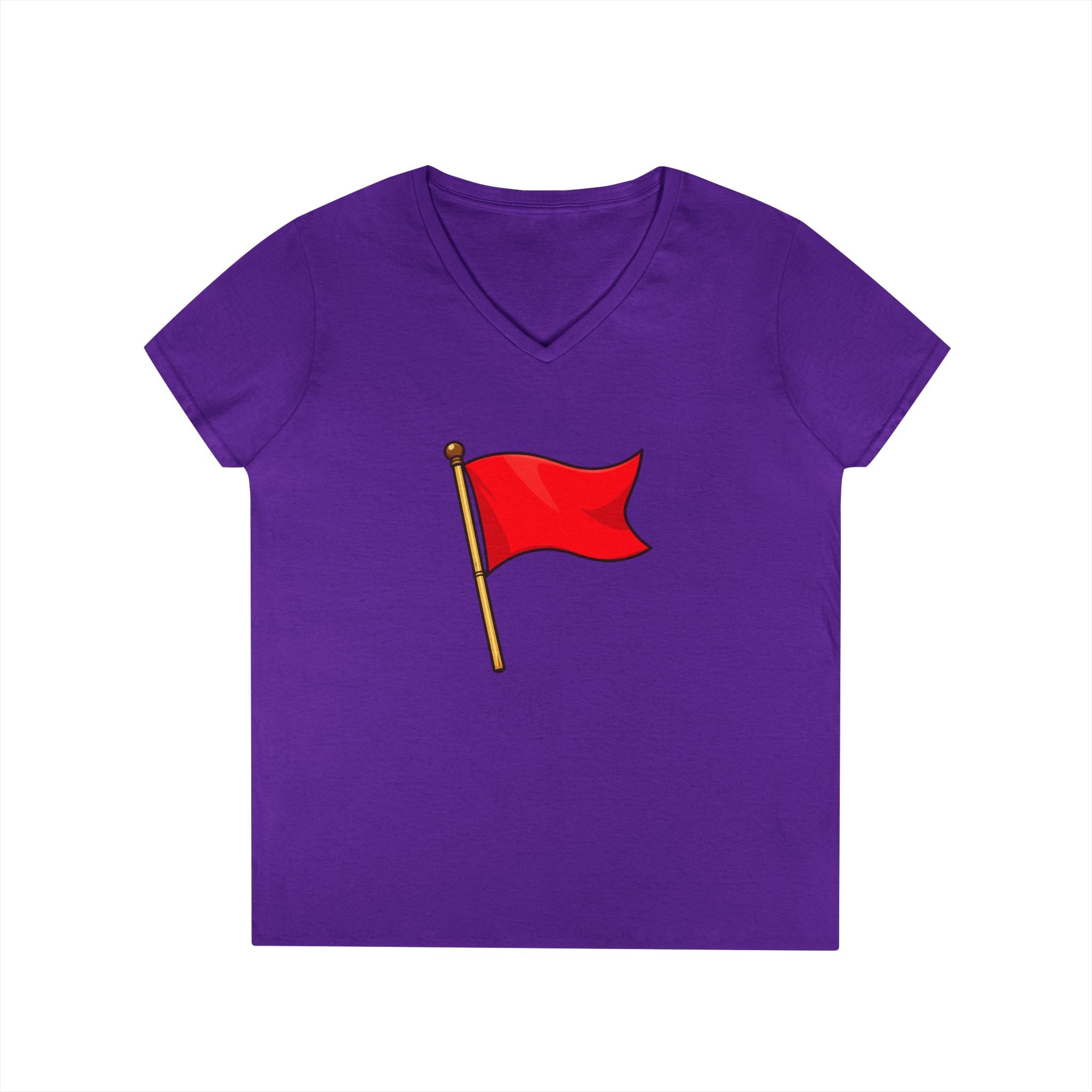 Red Flag Graphic V-Neck Tee Women's Casual Warning Flag T-Shirt