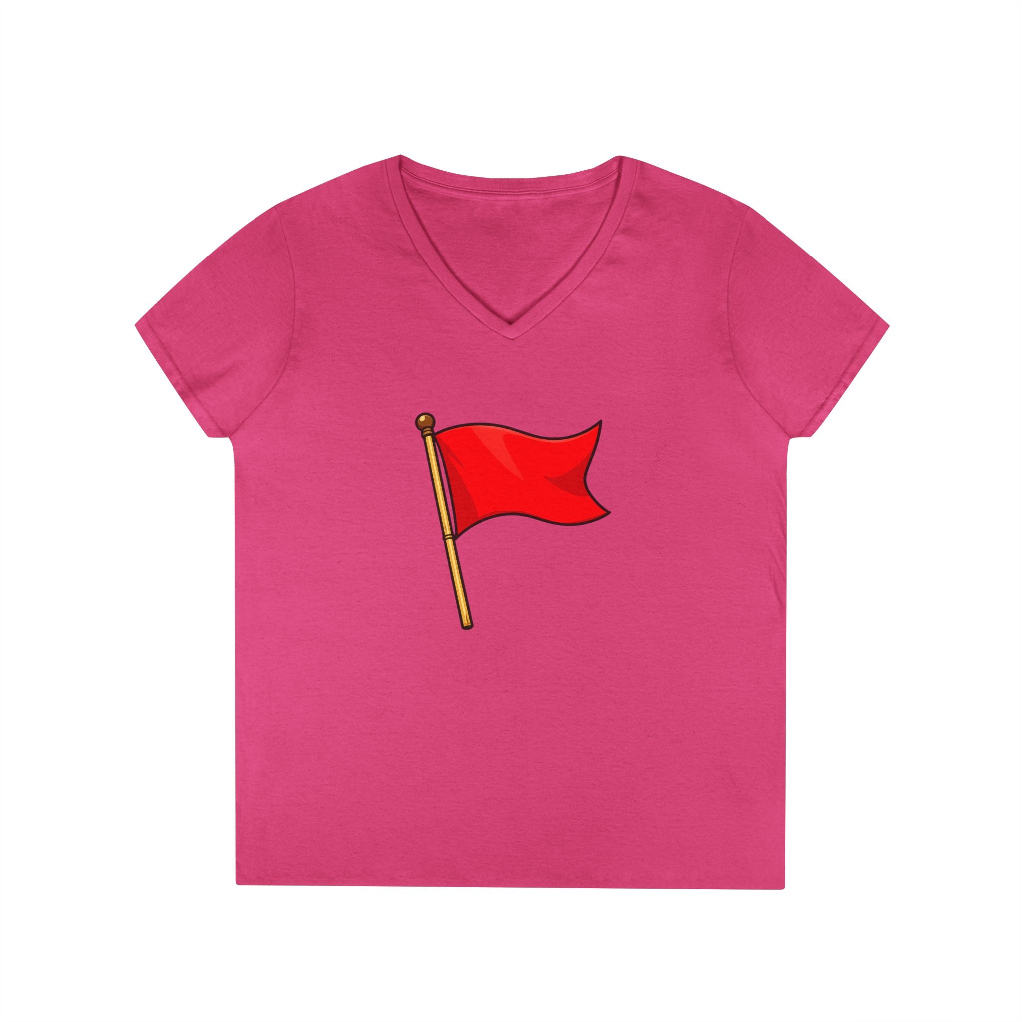 Red Flag Graphic V-Neck Tee Women's Casual Warning Flag T-Shirt
