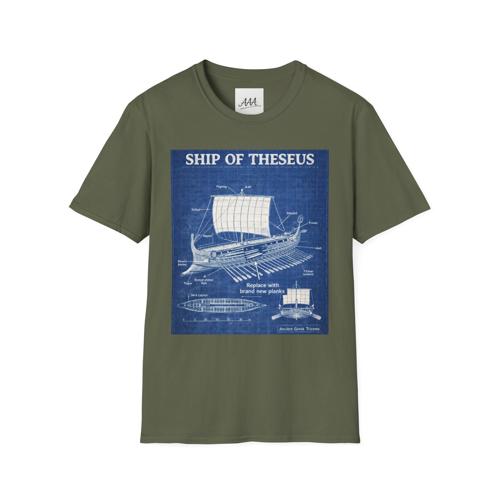 Ship of Theseus Blueprint T-Shirt | Nautical Diagram, Philosophical Art