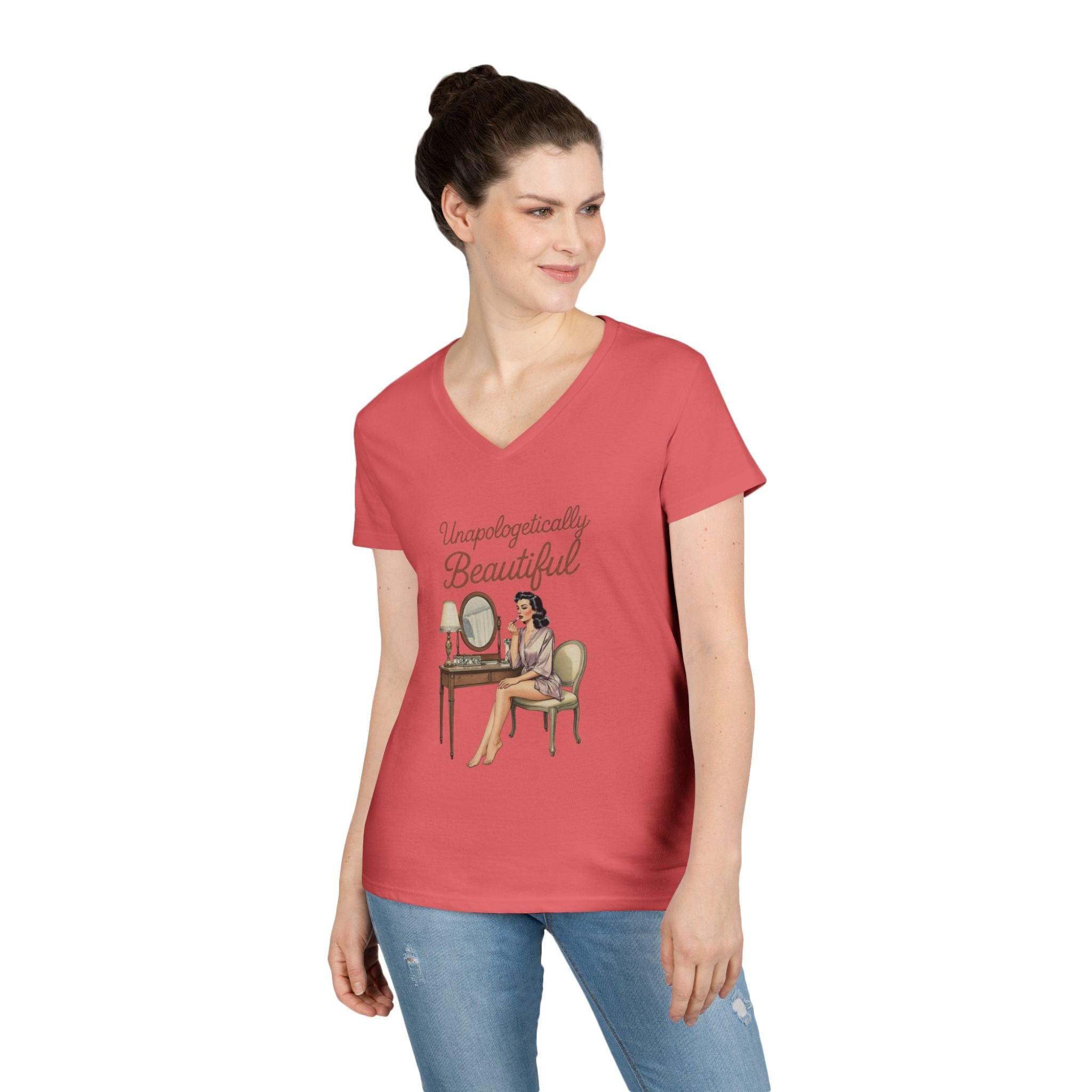 Unapologetically Beautiful V-Neck Tee Retro Vanity Graphic Ladies' T-Shirt