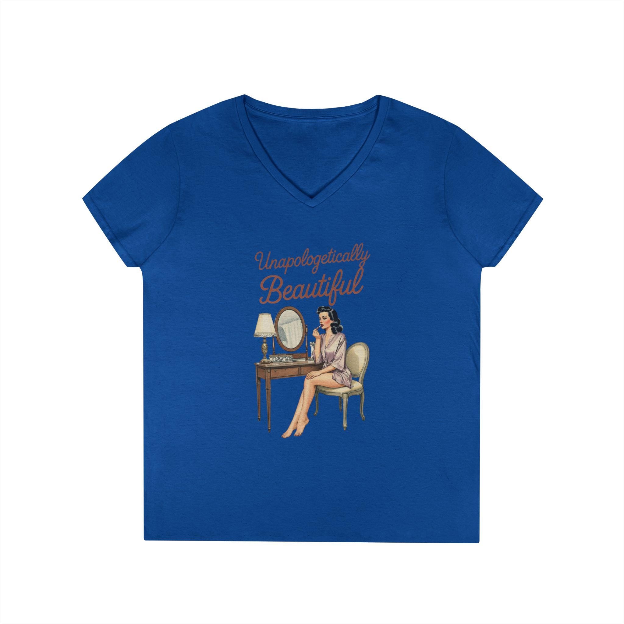 Unapologetically Beautiful V-Neck Tee Retro Vanity Graphic Ladies' T-Shirt