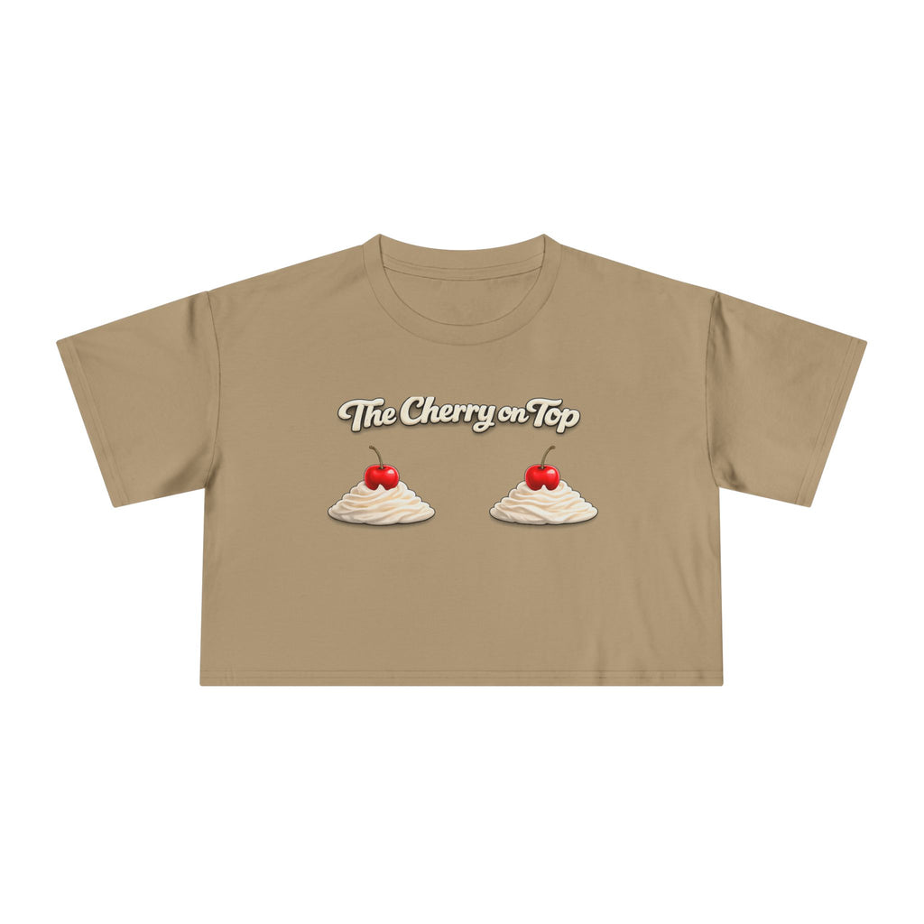The Cherry on Top | Funny Double Cherry Boob Crop Top | Naughty Whipped Cream Cherry on Top Shirt | Gag Gift for Women