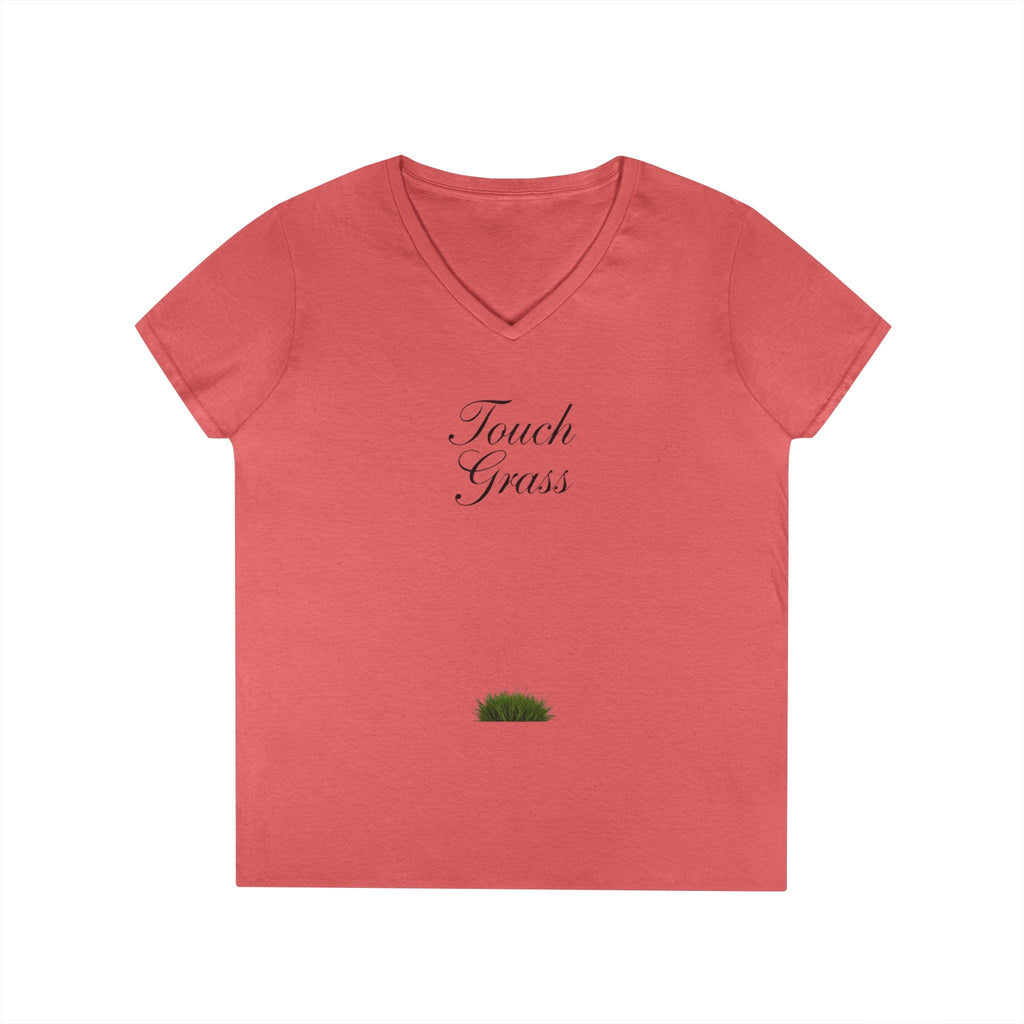 Touch Grass V-Neck Tee Minimalist 'Touch Grass' Graphic T-Shirt for Women
