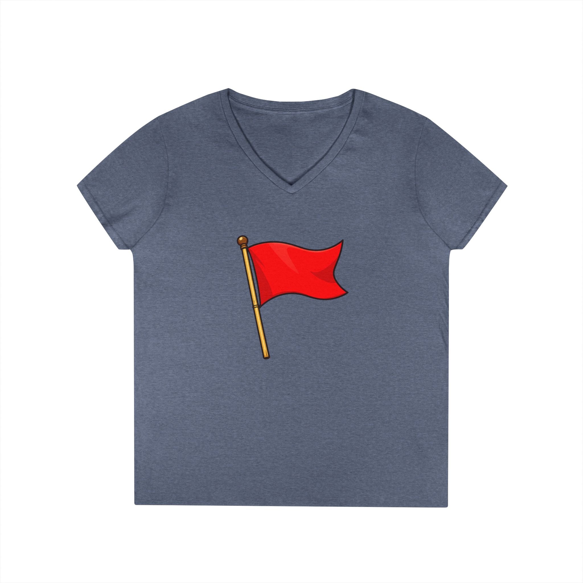 Red Flag Graphic V-Neck Tee Women's Casual Warning Flag T-Shirt