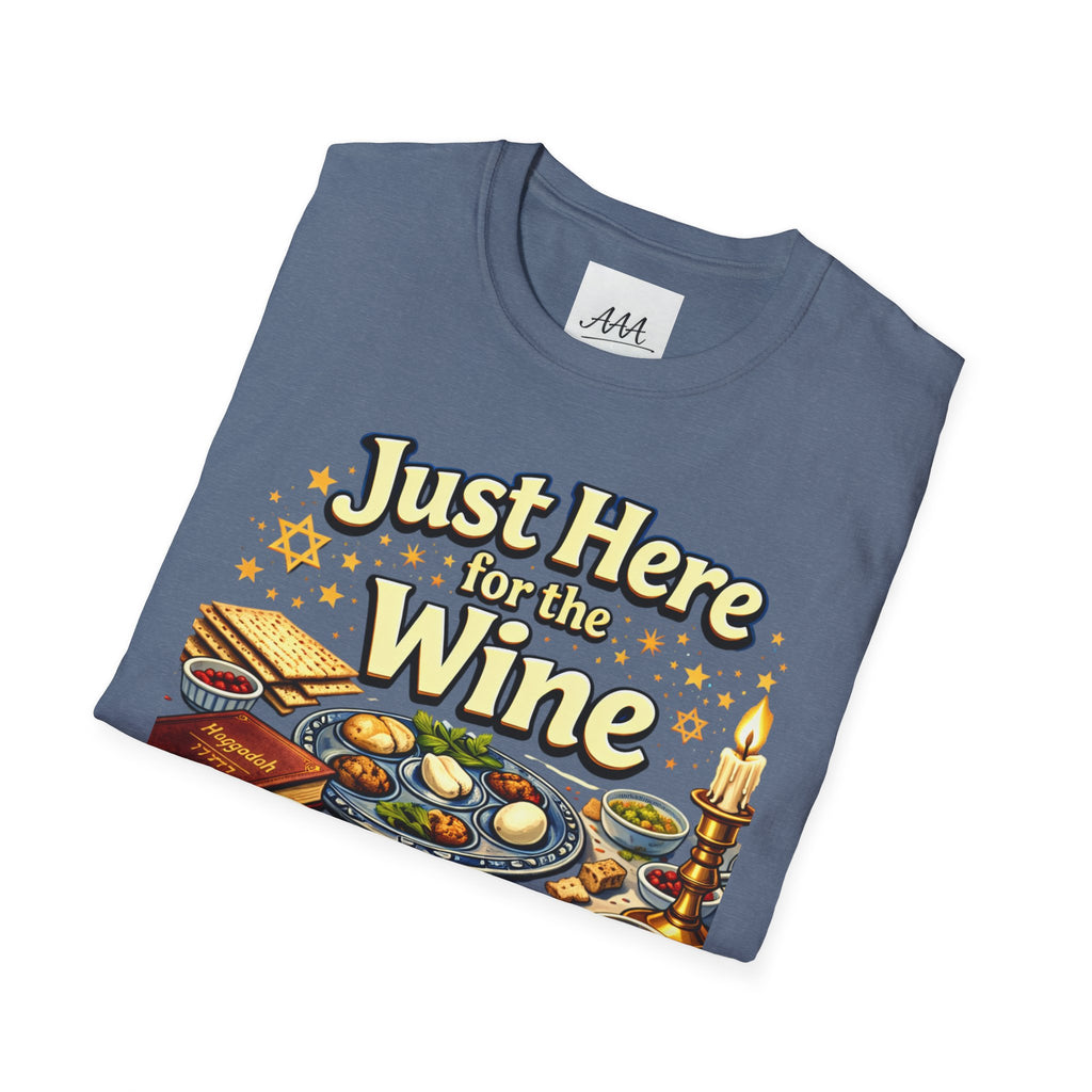 Just Here for the Wine T-Shirt | Passover Seder Illustration, Wine Cups & Matzah