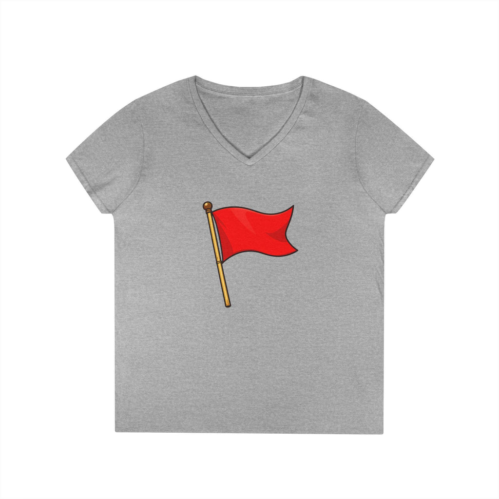 Red Flag Graphic V-Neck Tee Women's Casual Warning Flag T-Shirt