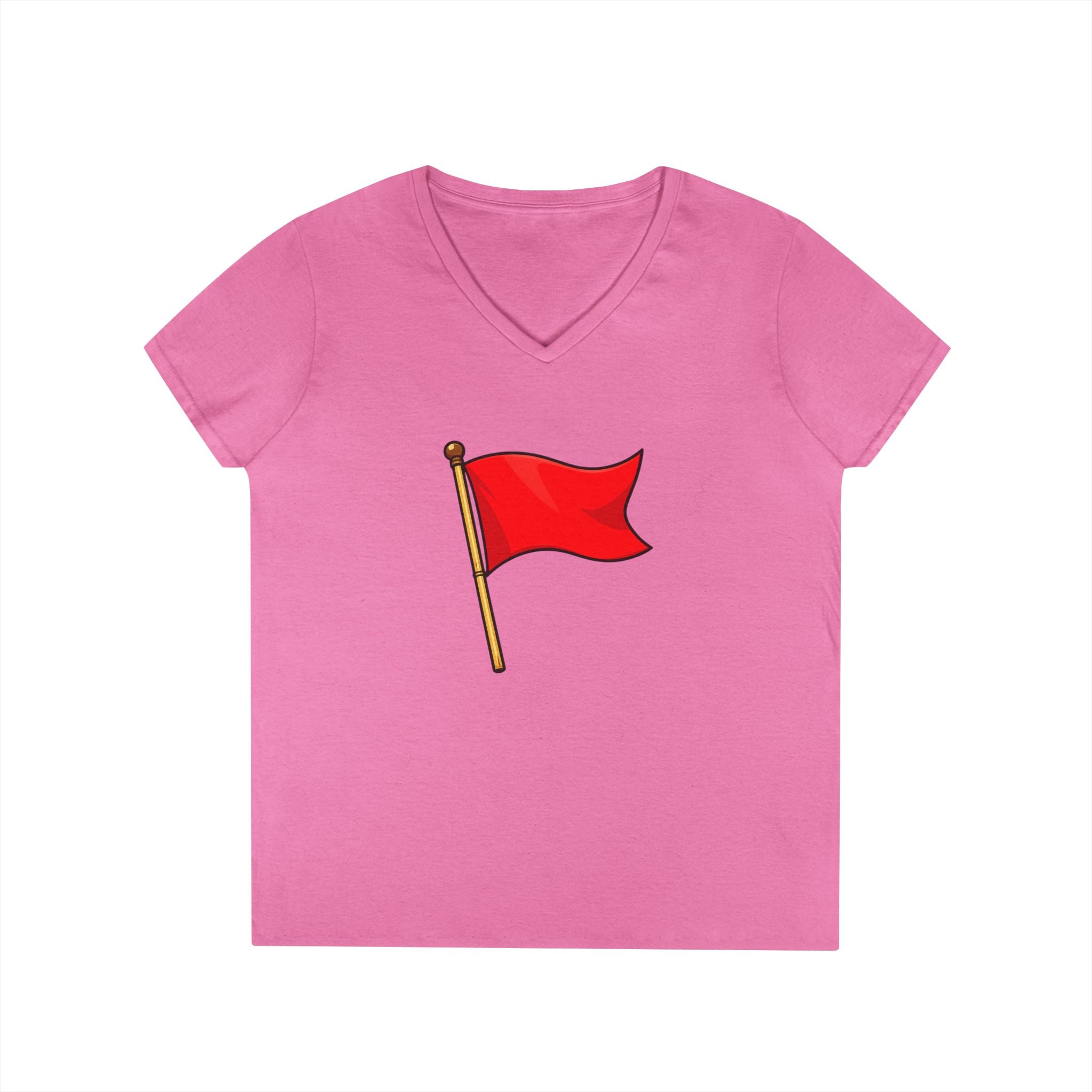 Red Flag Graphic V-Neck Tee Women's Casual Warning Flag T-Shirt