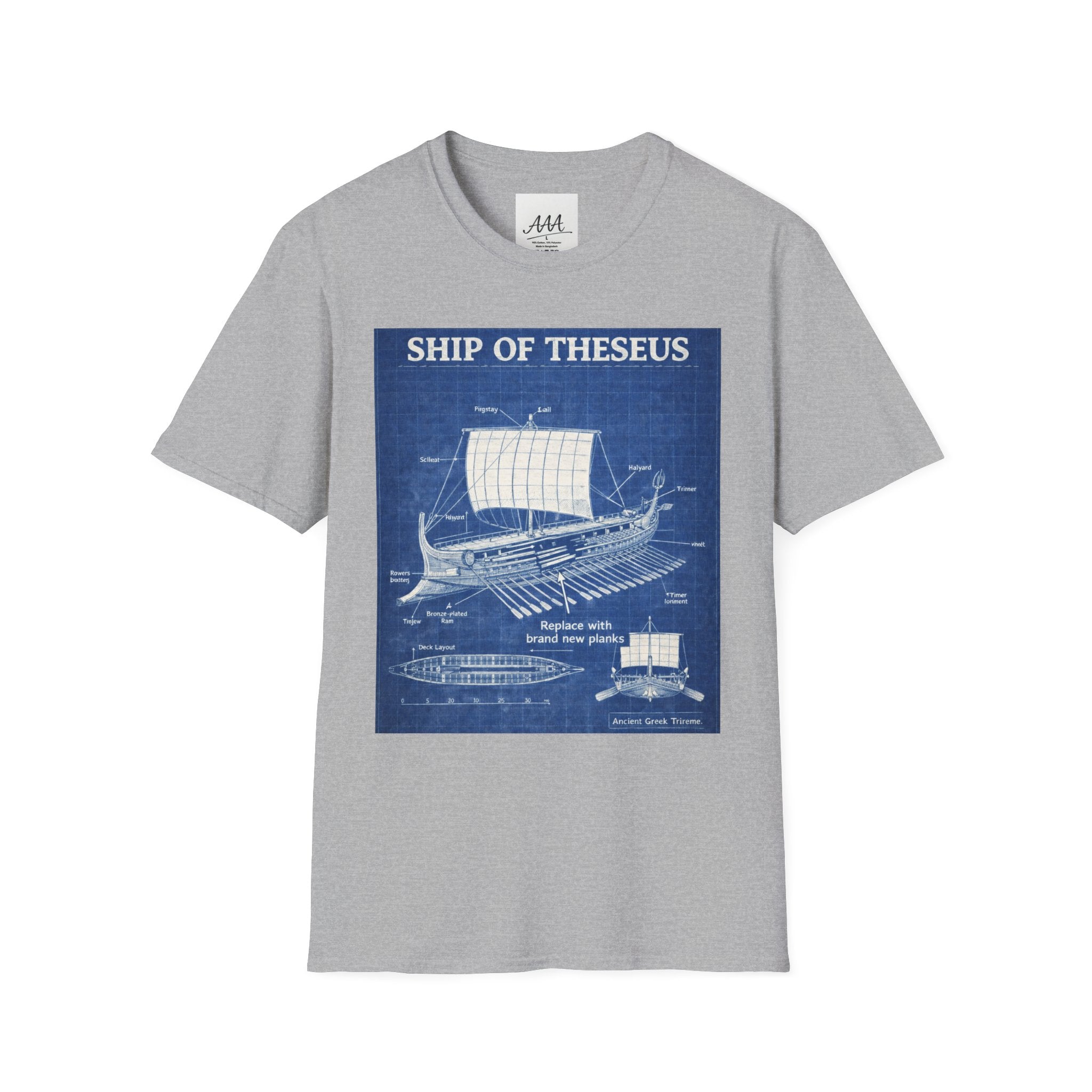 Ship of Theseus Blueprint T-Shirt | Nautical Diagram, Philosophical Art