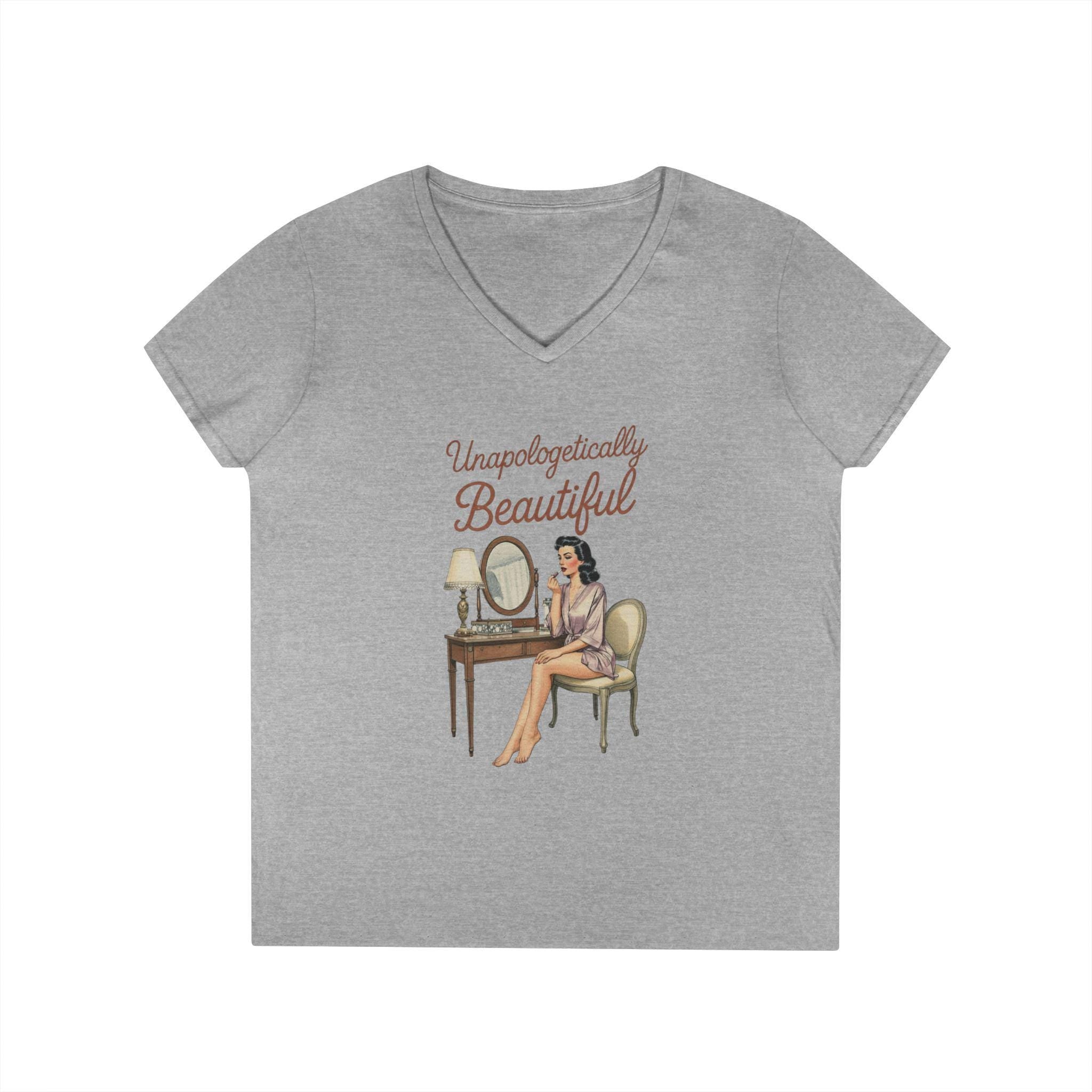 Unapologetically Beautiful V-Neck Tee Retro Vanity Graphic Ladies' T-Shirt