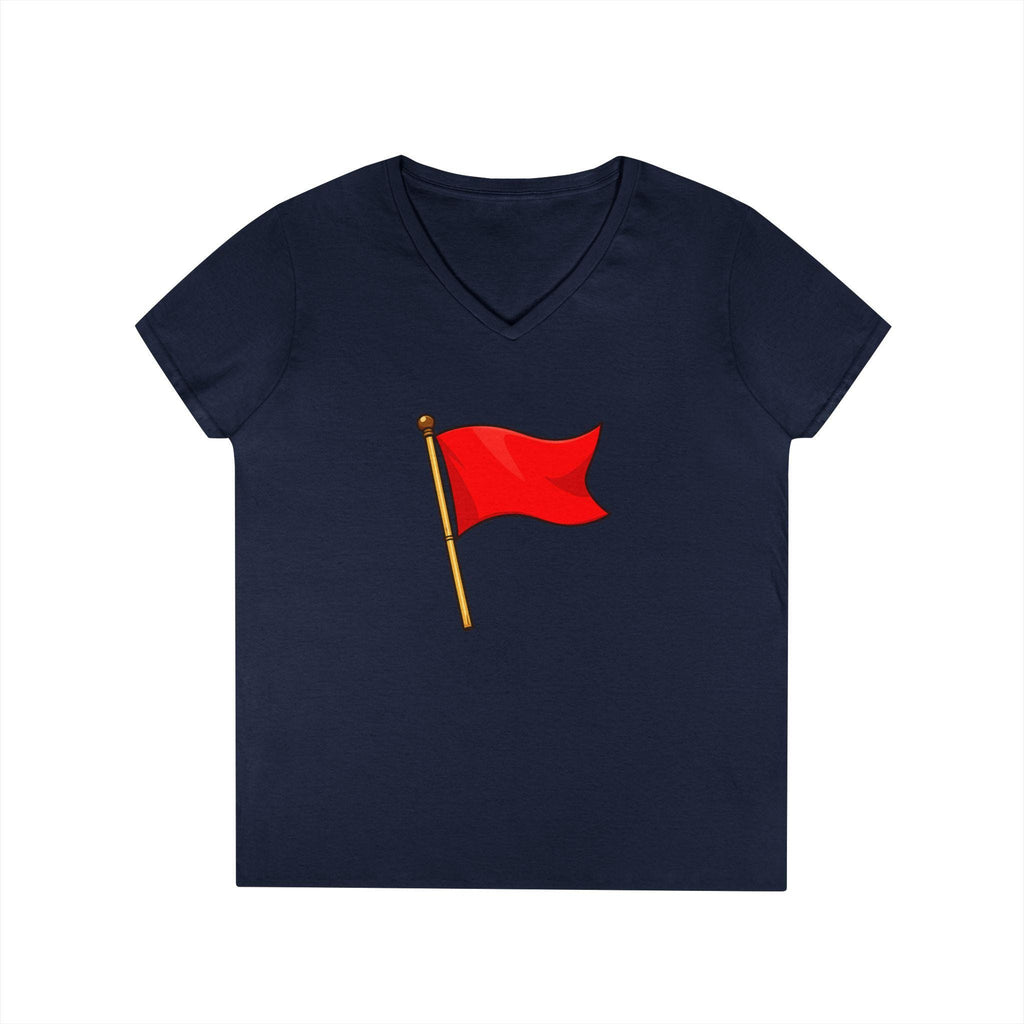 Red Flag Graphic V-Neck Tee Women's Casual Warning Flag T-Shirt