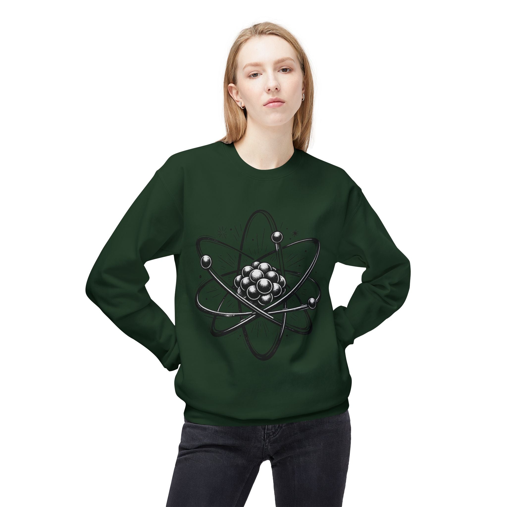 Retro Atom Illustration Sweatshirt | Science Molecule Graphic Crewneck