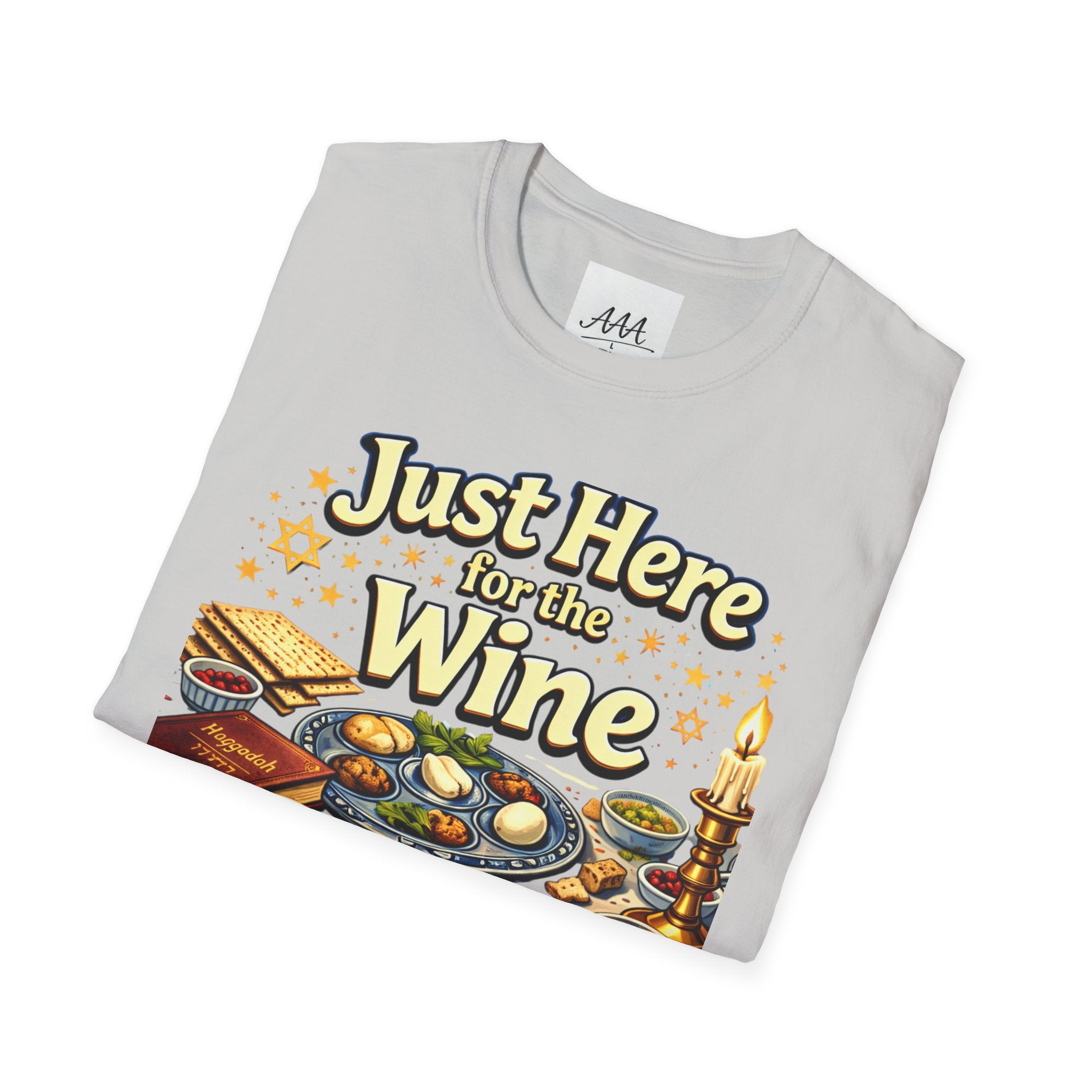 Just Here for the Wine T-Shirt | Passover Seder Illustration, Wine Cups & Matzah
