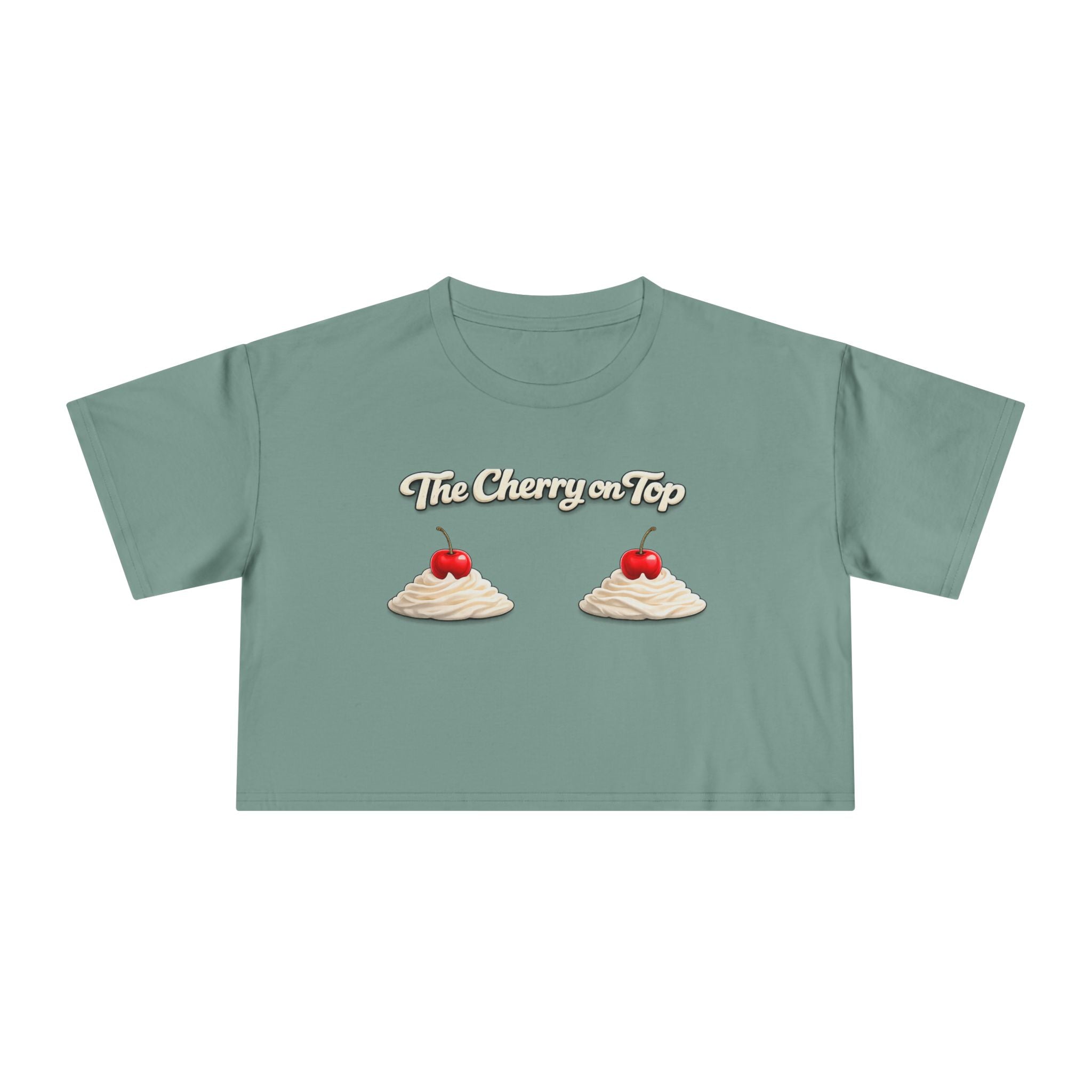 The Cherry on Top | Funny Double Cherry Boob Crop Top | Naughty Whipped Cream Cherry on Top Shirt | Gag Gift for Women