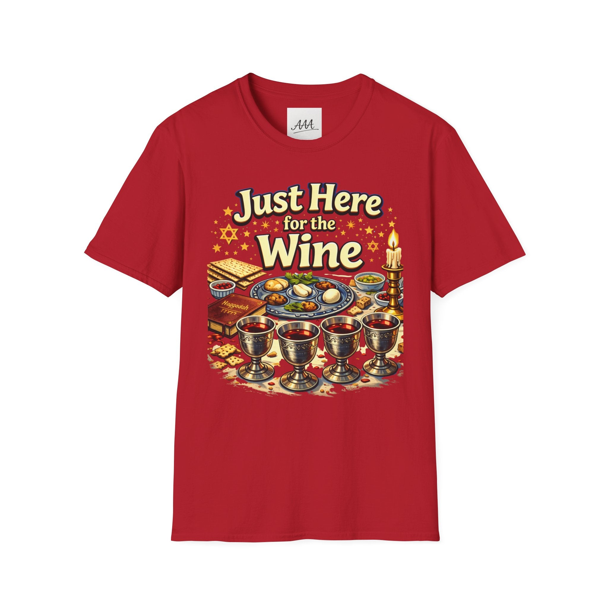 Just Here for the Wine T-Shirt | Passover Seder Illustration, Wine Cups & Matzah
