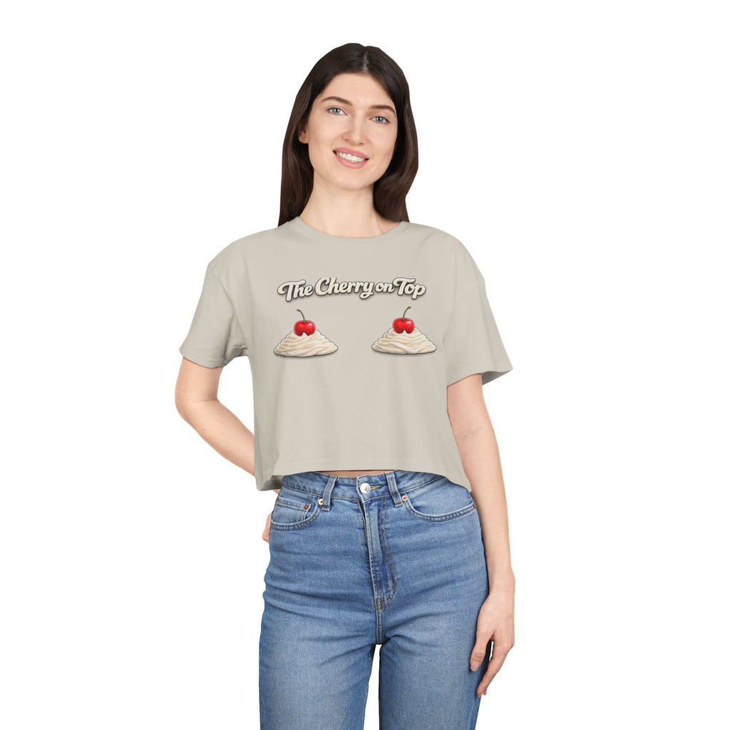 The Cherry on Top | Funny Double Cherry Boob Crop Top | Naughty Whipped Cream Cherry on Top Shirt | Gag Gift for Women