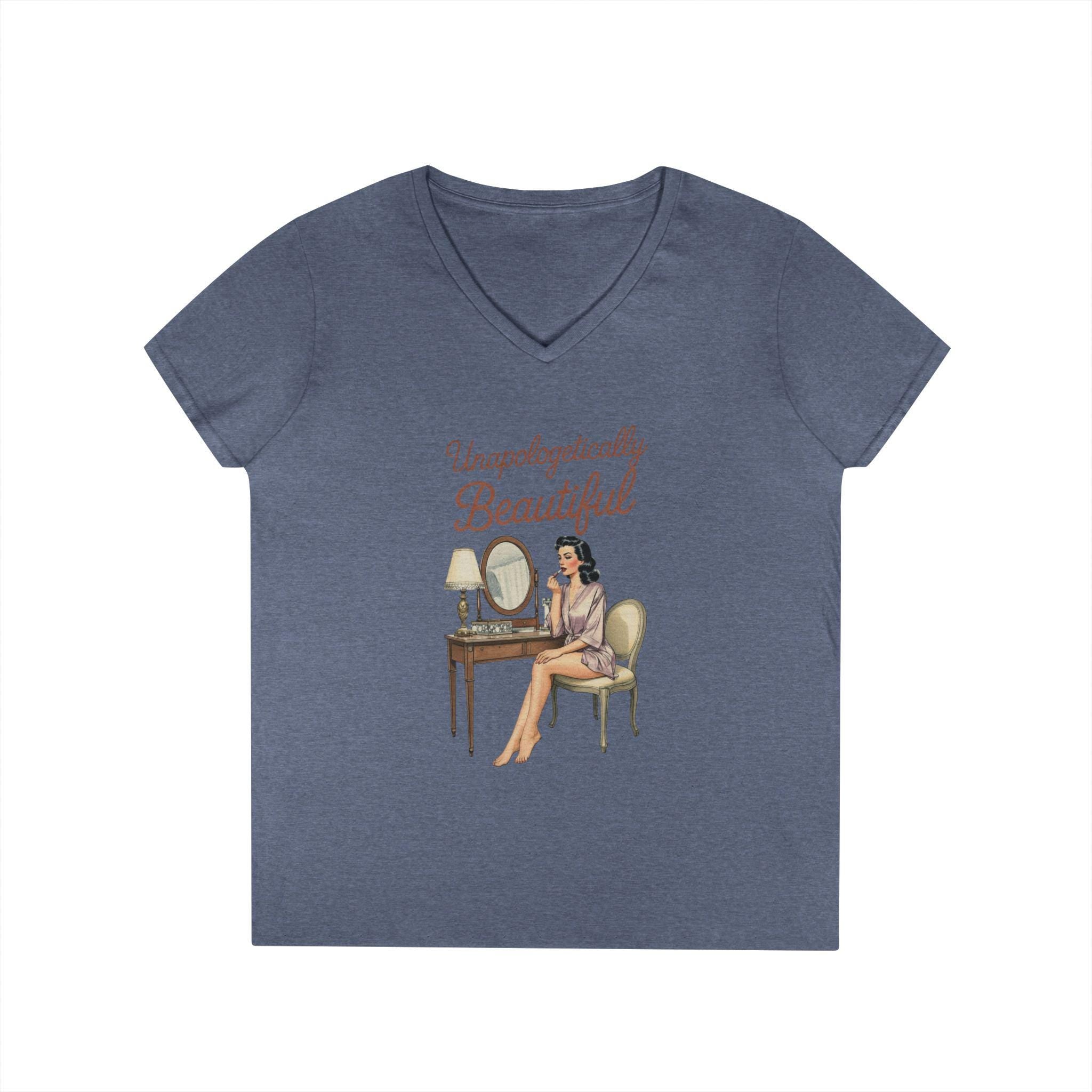 Unapologetically Beautiful V-Neck Tee Retro Vanity Graphic Ladies' T-Shirt