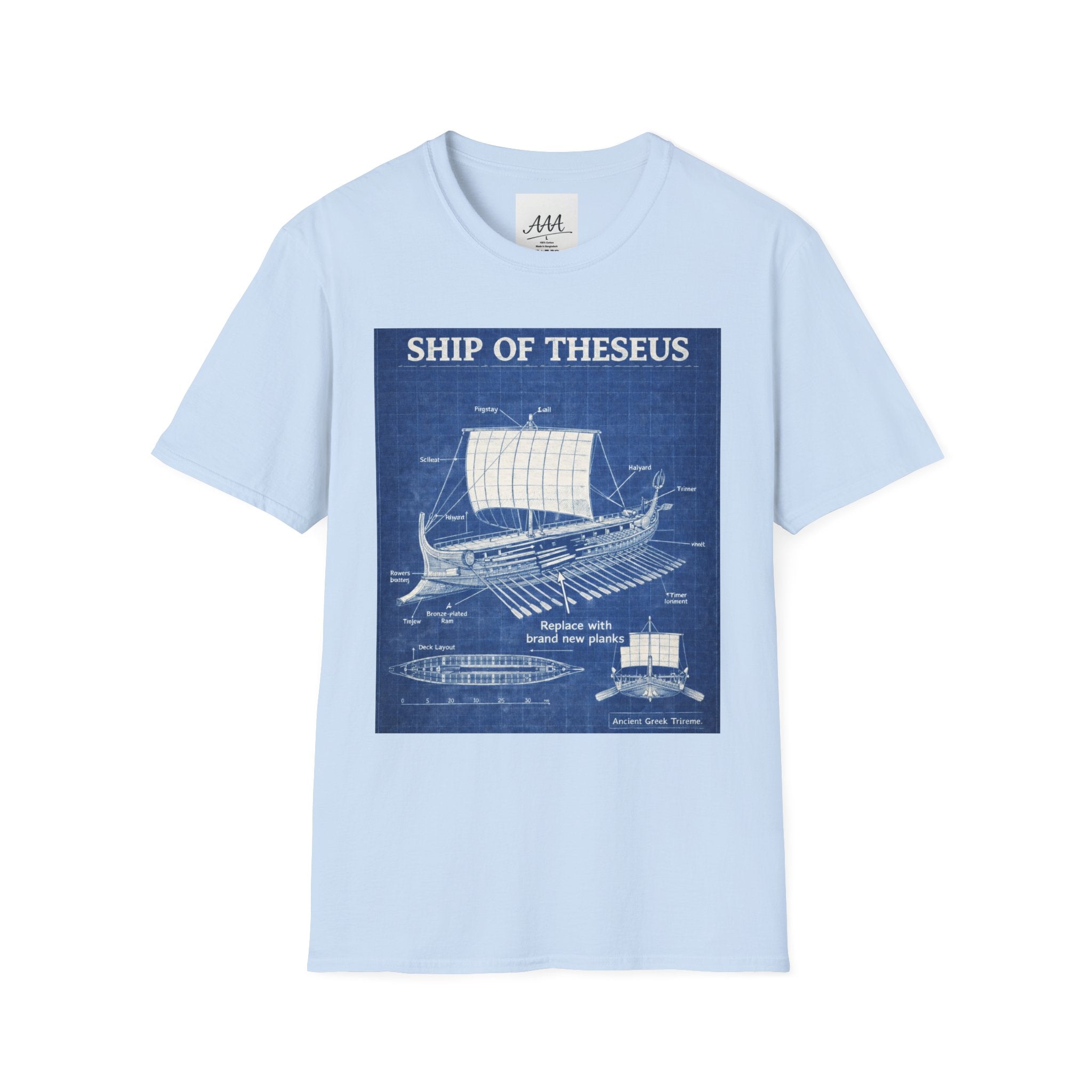 Ship of Theseus Blueprint T-Shirt | Nautical Diagram, Philosophical Art
