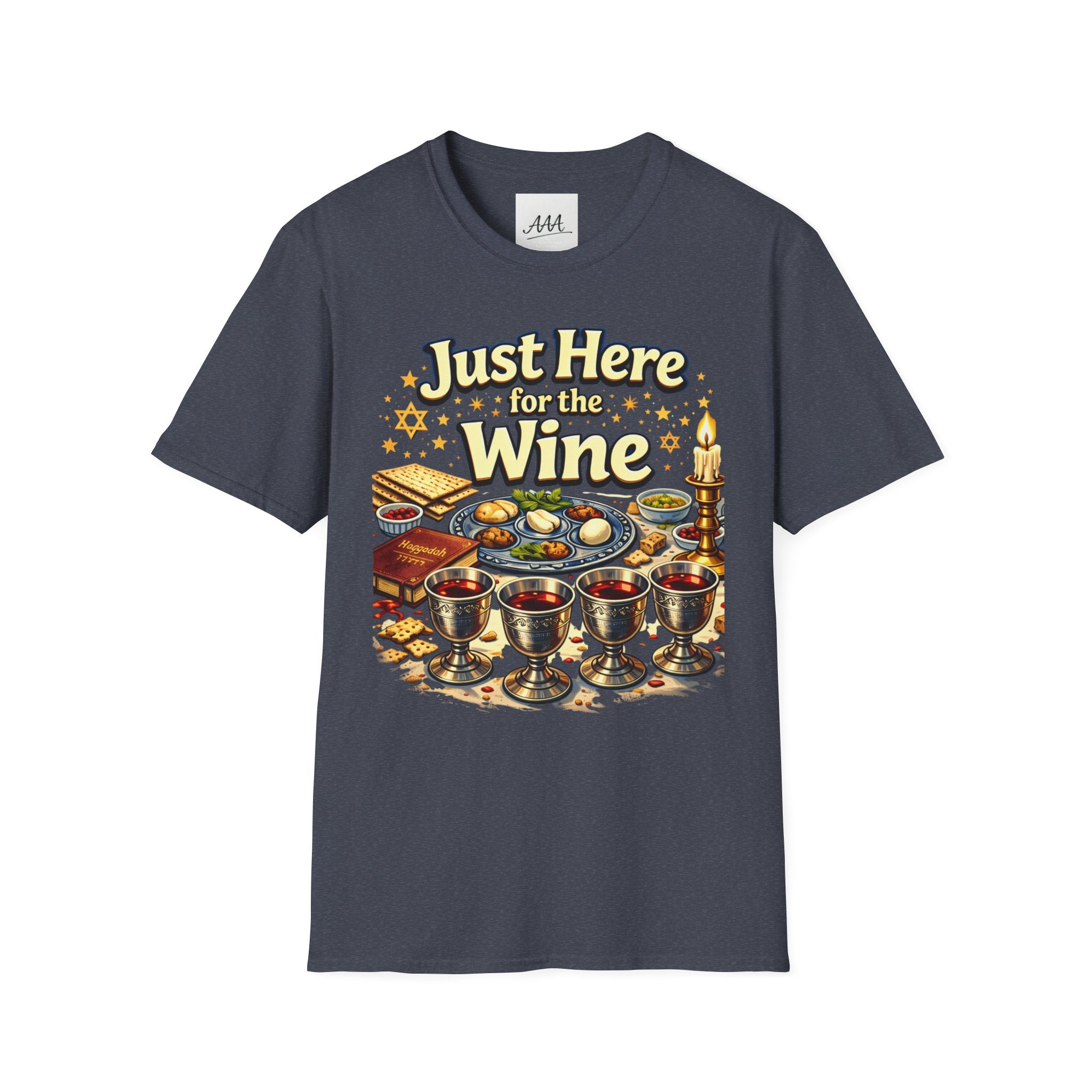 Just Here for the Wine T-Shirt | Passover Seder Illustration, Wine Cups & Matzah
