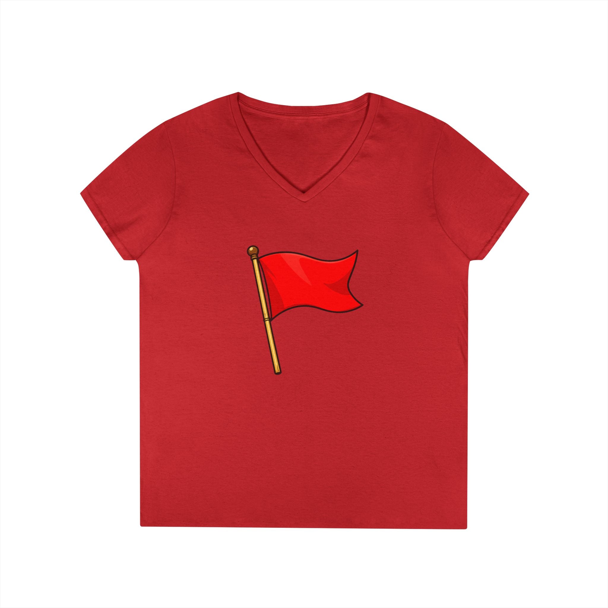 Red Flag Graphic V-Neck Tee Women's Casual Warning Flag T-Shirt