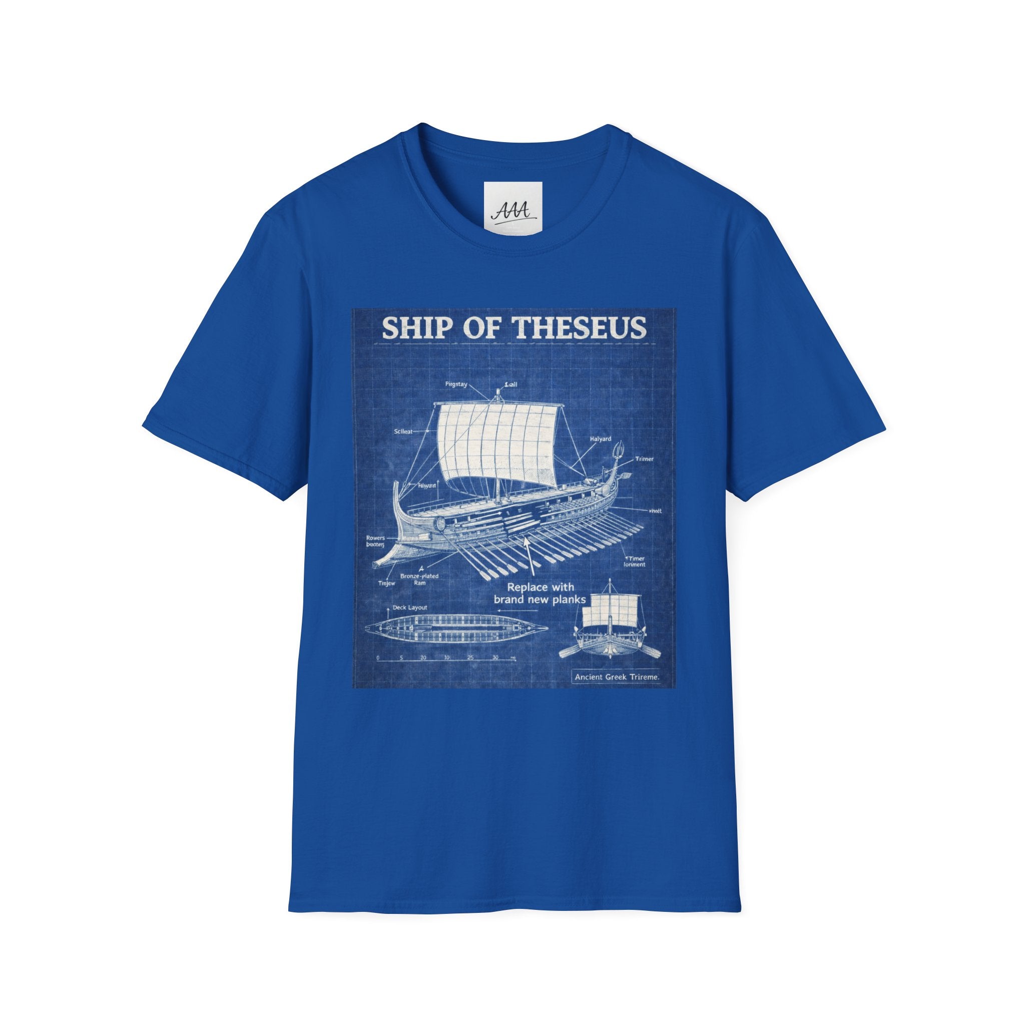 Ship of Theseus T-Shirt | Philosophy Paradox Blueprint Tee | Philosophy Student Gift | Intellectual Graphic Shirt | Thought Experiment Tee