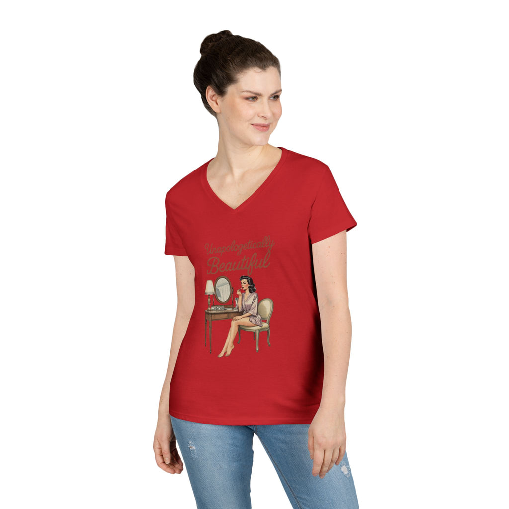 Unapologetically Beautiful V-Neck Tee Retro Vanity Graphic Ladies' T-Shirt